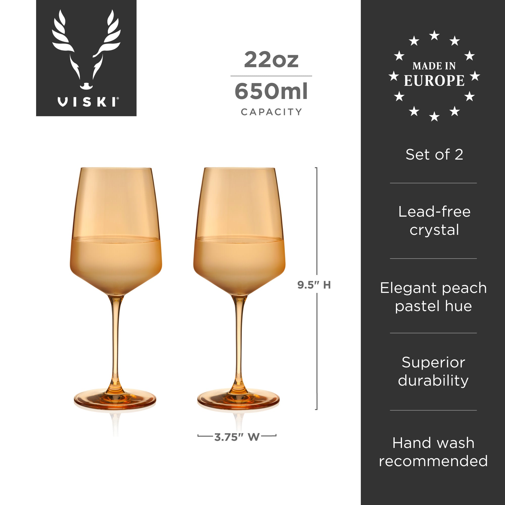 Premium Topaz Crystal Wine Glasses Set of 2 - Elegant Stemware for Red & White Wine, Champagne - Perfect for Dinner Parties, Weddings & Special Occasions