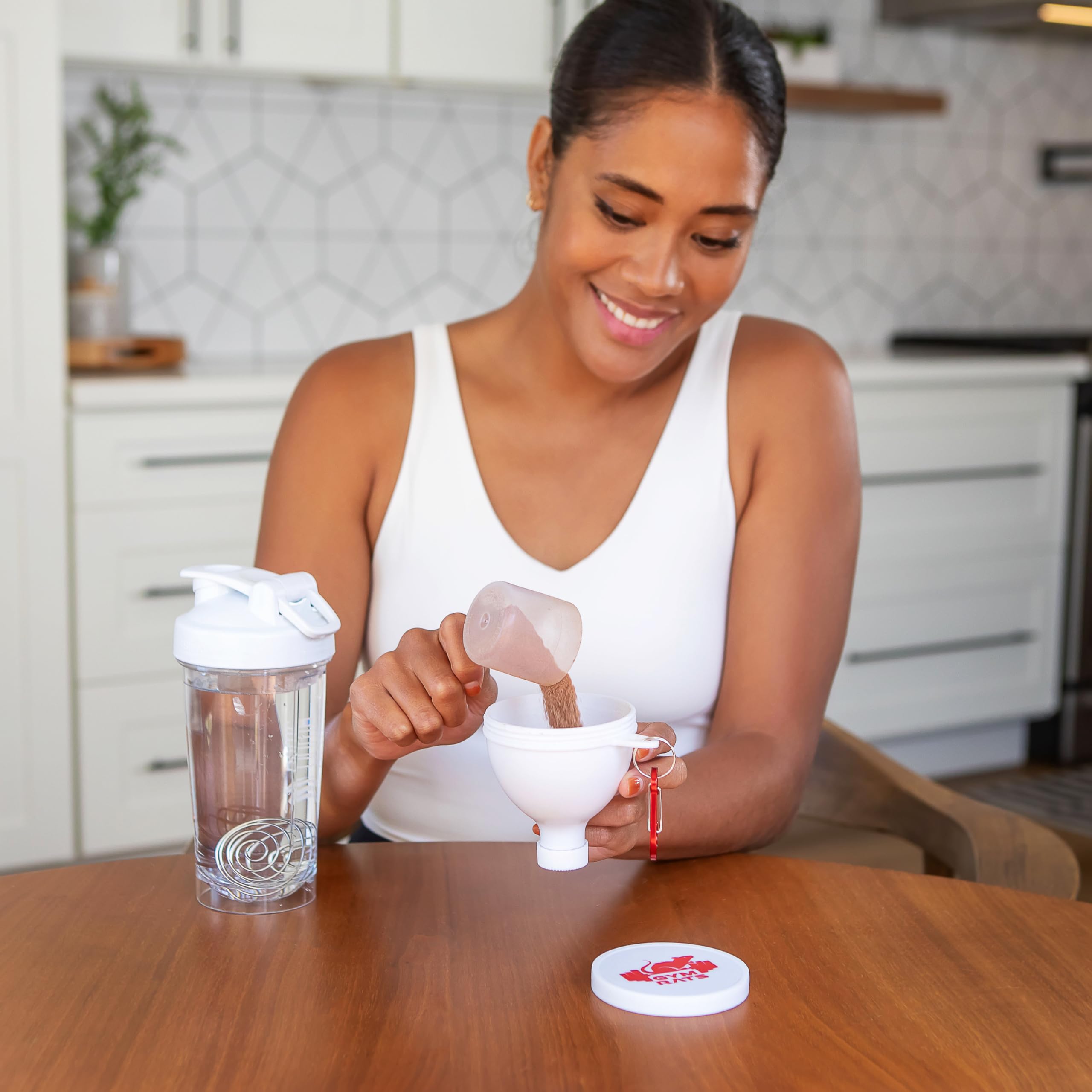 Premium Protein Powder Funnel Set - 4 Pack Leak-Proof Travel Containers with Carabiner & Reinforced Lids - Perfect for Gym, Workout Supplements & Shaker Bottles - Ideal for Bodybuilders & Fitness Enthusiasts On-The-Go
