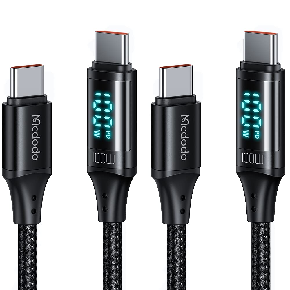 2 Pack USB C to USB C Cable 5A PD100W Fast Charging Cord with LED Display | QC5 Super Fast Charging | 480Mbps Data Transfer | Compatible with iPhone 16/15 Pro Max, iPad, MacBook Pro/Air, Thunderbolt, Samsung Galaxy, PS5 | Perfect for Home, Office & Travel Charging