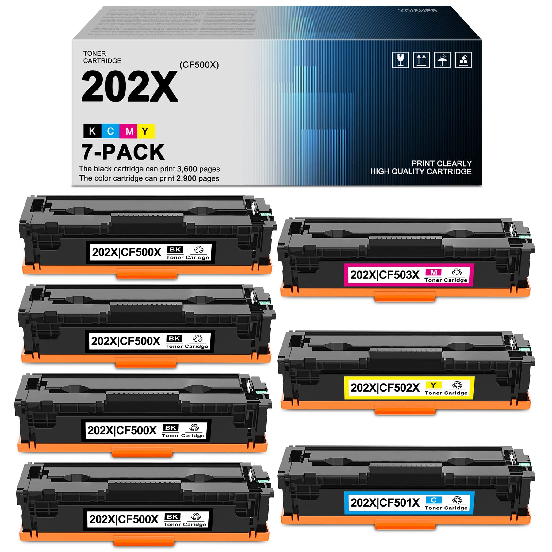 YOISNER 202X Compatible Toner Cartridge Set - Replacement for HP 202X (CF500X CF501X CF502X CF503X) - Works with HP Color Pro M254dw M254nw M254dn MFP M281cdw M280nw M281fdn M281fdw Printers (4BK/1C/1M/1Y) - Perfect for Office & Home Printing Needs