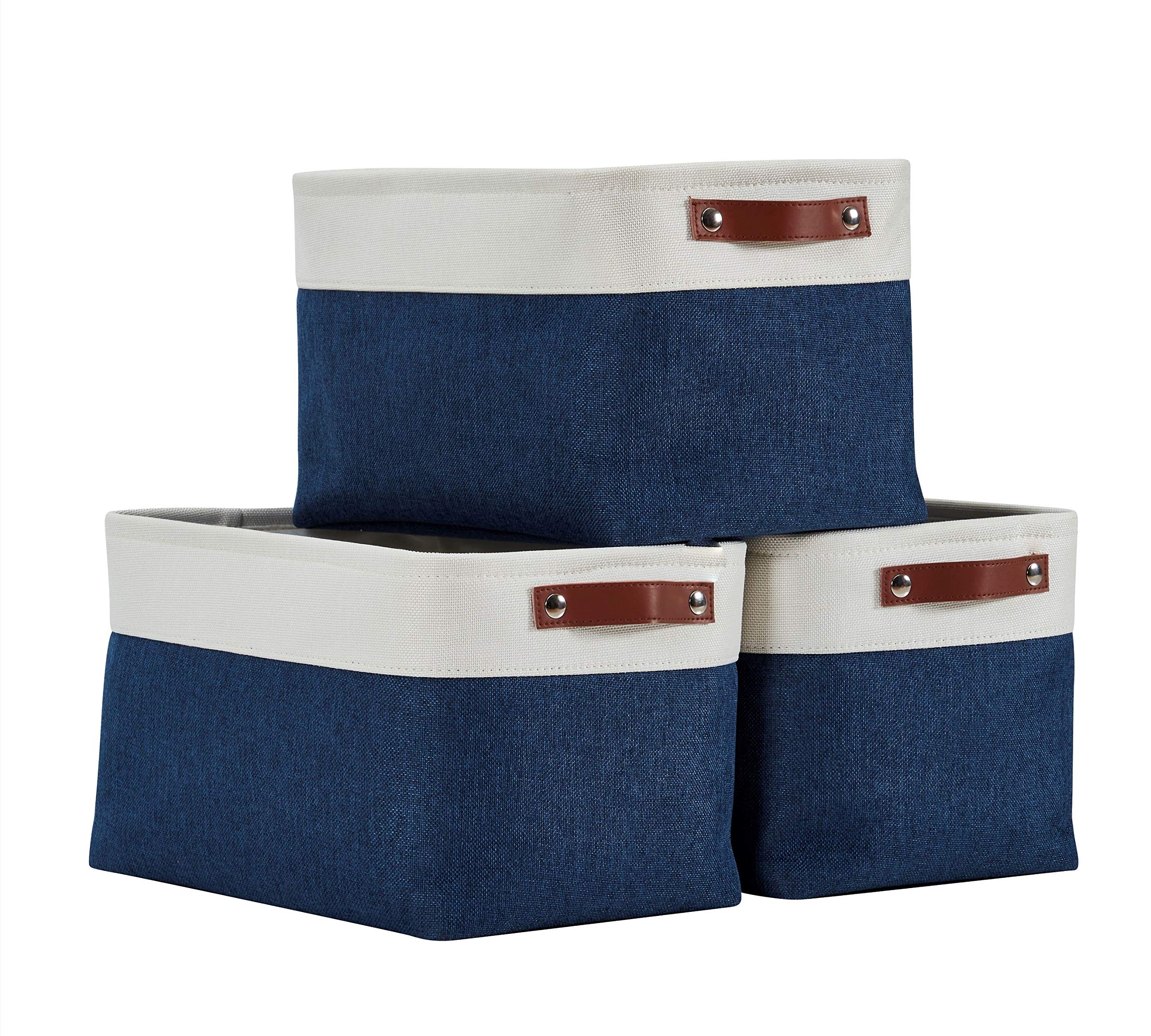 DECOMOMO XL Fabric Storage Bins - 3 Pack Navy Blue & White Storage Baskets for Shelves, Closet Organization, Nursery, Toys | Perfect for Home, Office & Kids Room Storage Solutions