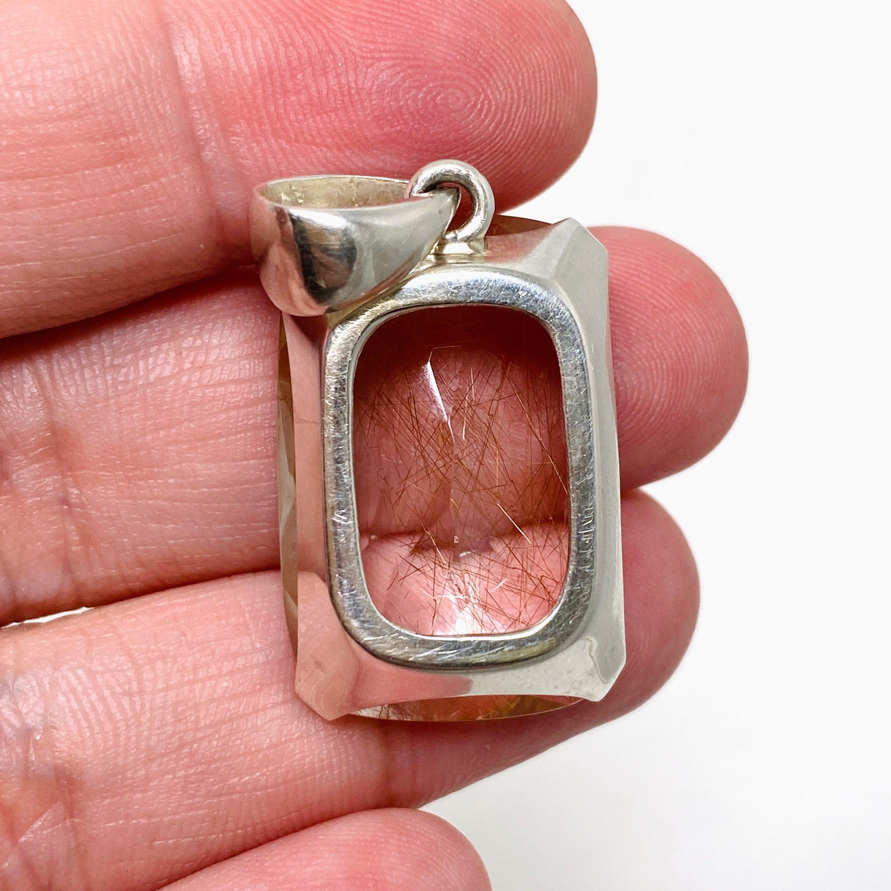 Natural Rutilated Quartz Faceted Rectangular Pendant Necklace - Elegant Crystal Jewelry for Women, Perfect for Gifts, Meditation & Spiritual Healing