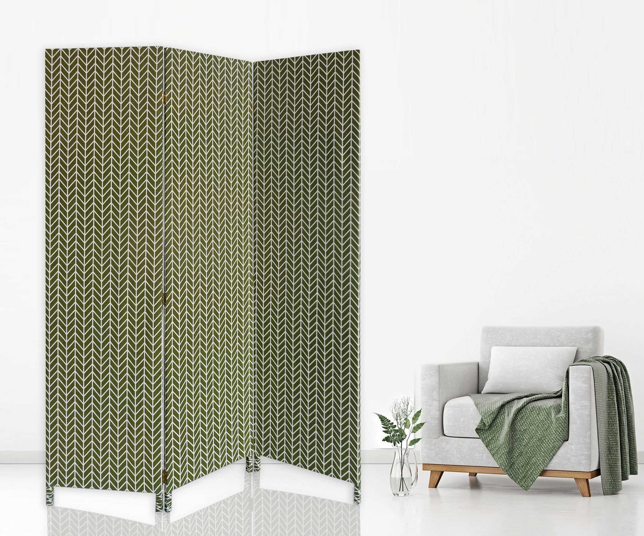 3 Panel Green Soft Fabric Room Divider - Privacy Screen for Home Office, Bedroom & Dorm - Lightweight Folding Partition for Space Separation