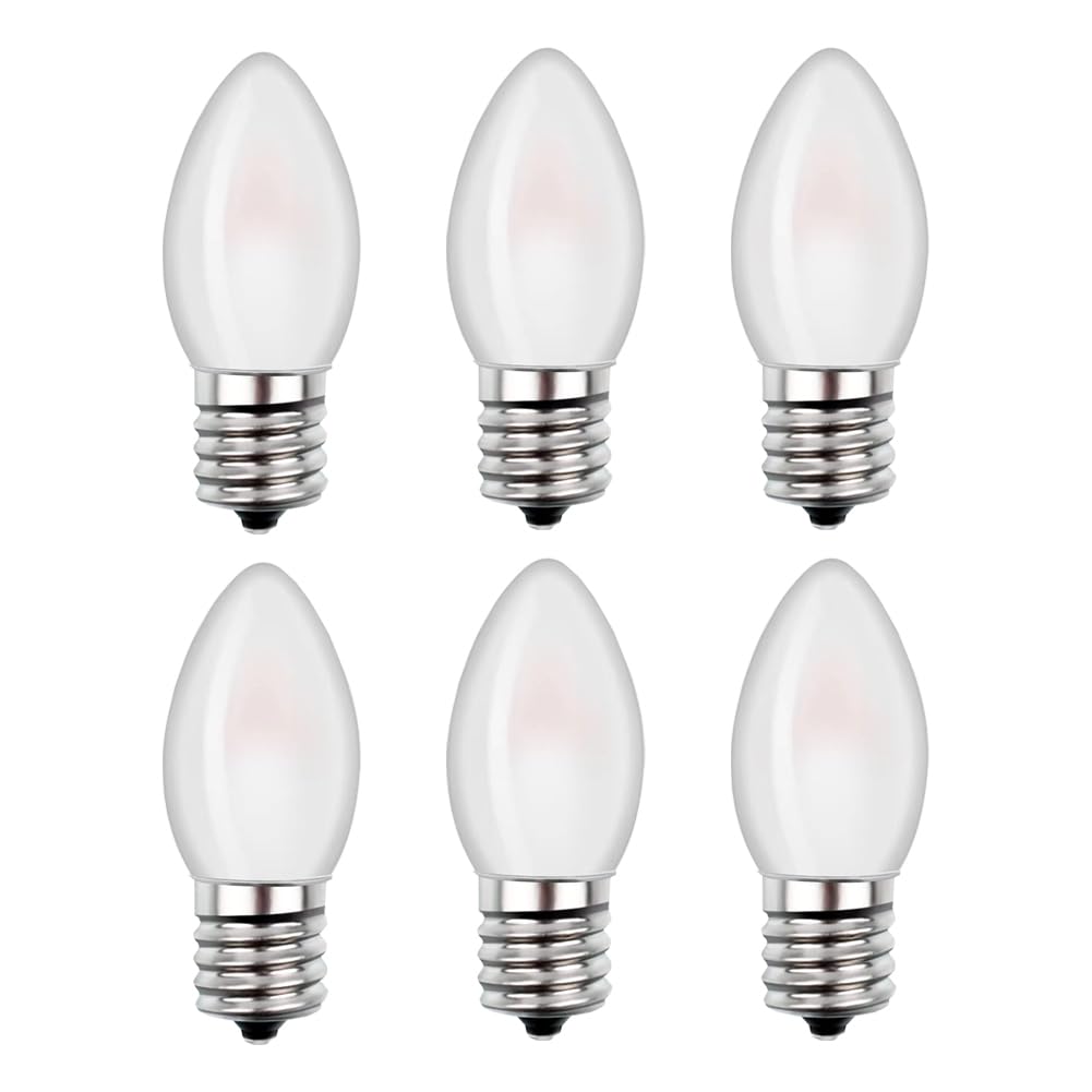 Christmas Village Replacement LED Light Bulbs - C7 Edison Mini Night Light Bulbs 0.5W (Equivalent to 5W Incandescent) - E12 Candelabra Base 2700K Warm White - 6 Pack - Perfect for Holiday Decorations, Window Candles, and Christmas Village Displays