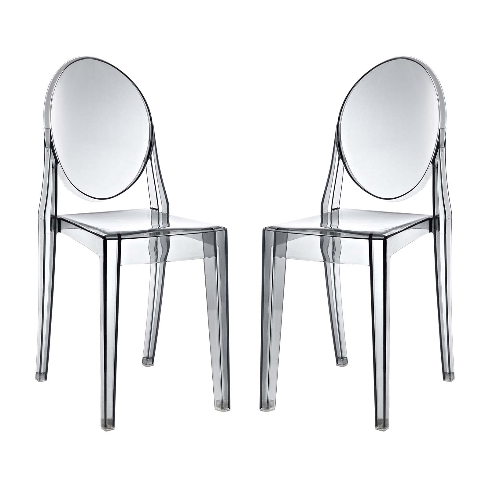 Modway Casper Modern Acrylic Stacking Dining Chairs - Set of 2 Smoke-Colored Contemporary Side Chairs for Kitchen, Dining Room or Outdoor Patio