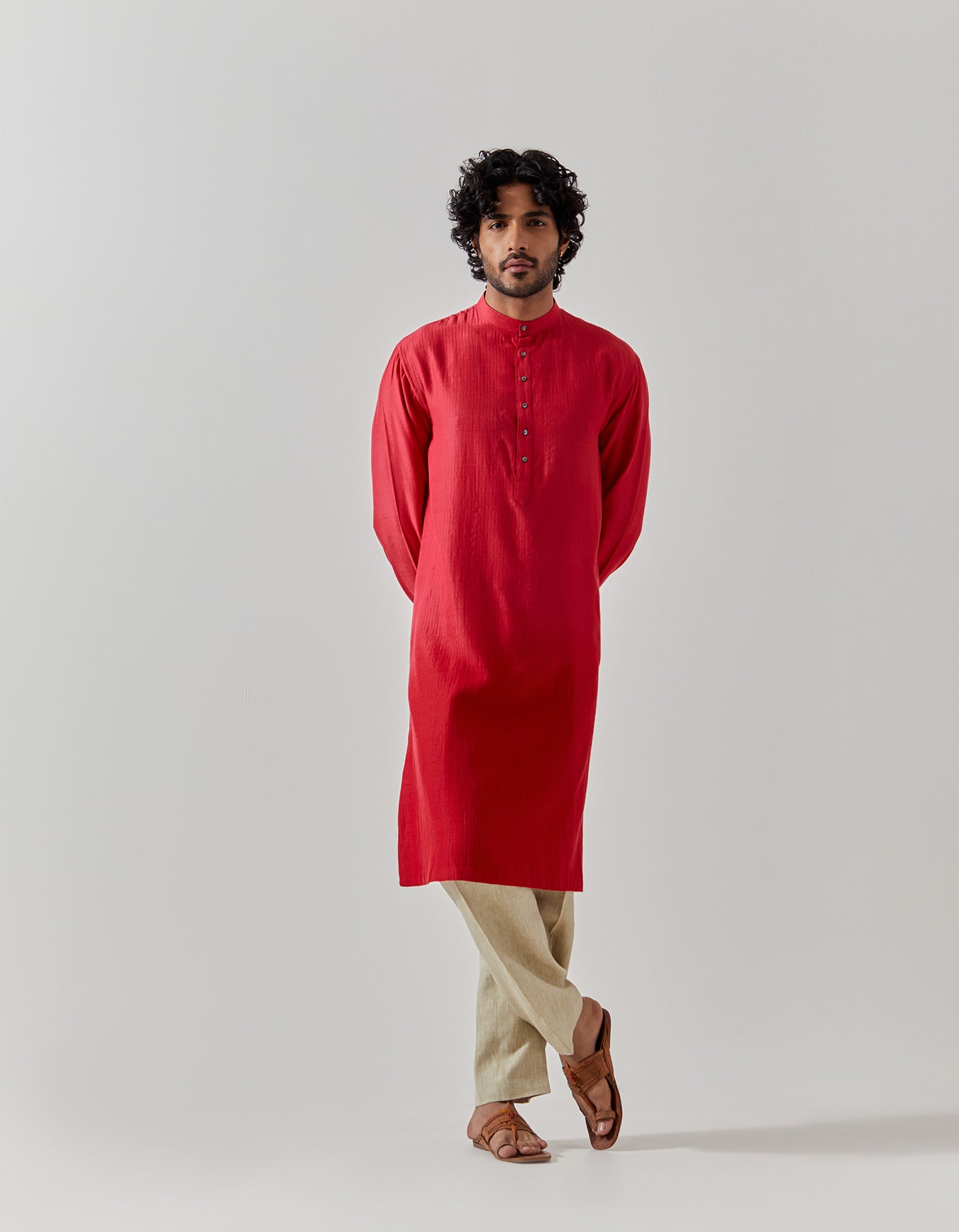 Stylish Red Bade Miyan Kurta for Men - Premium Muga Satin Fabric - Perfect for Eid, Weddings & Festive Occasions