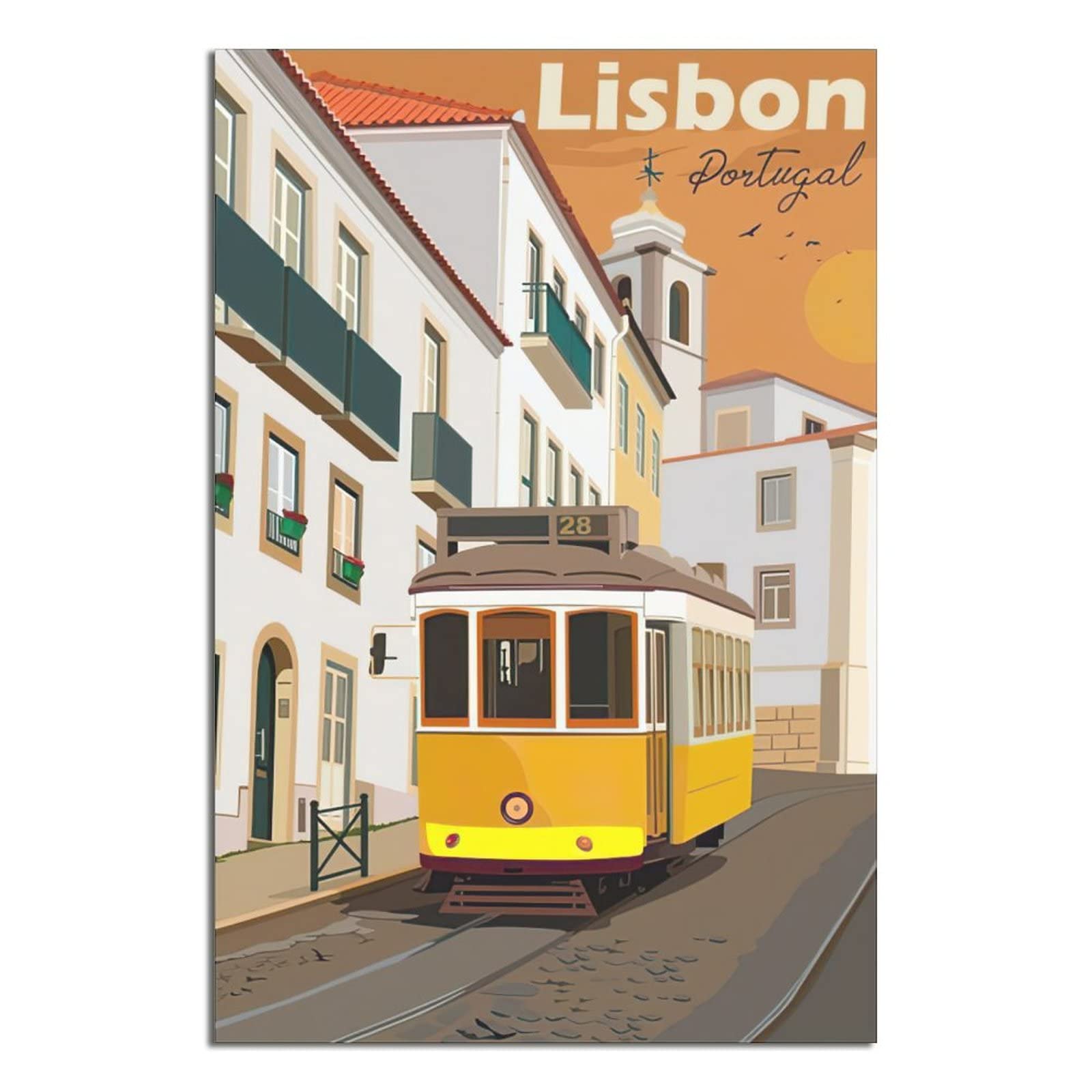 Lisbon Portugal Travel Poster - Vintage Wall Art Print for Home & Room Decor - 8x12 Inches (20x30cm) Canvas Painting - Perfect for Living Room, Bedroom & Office Decoration