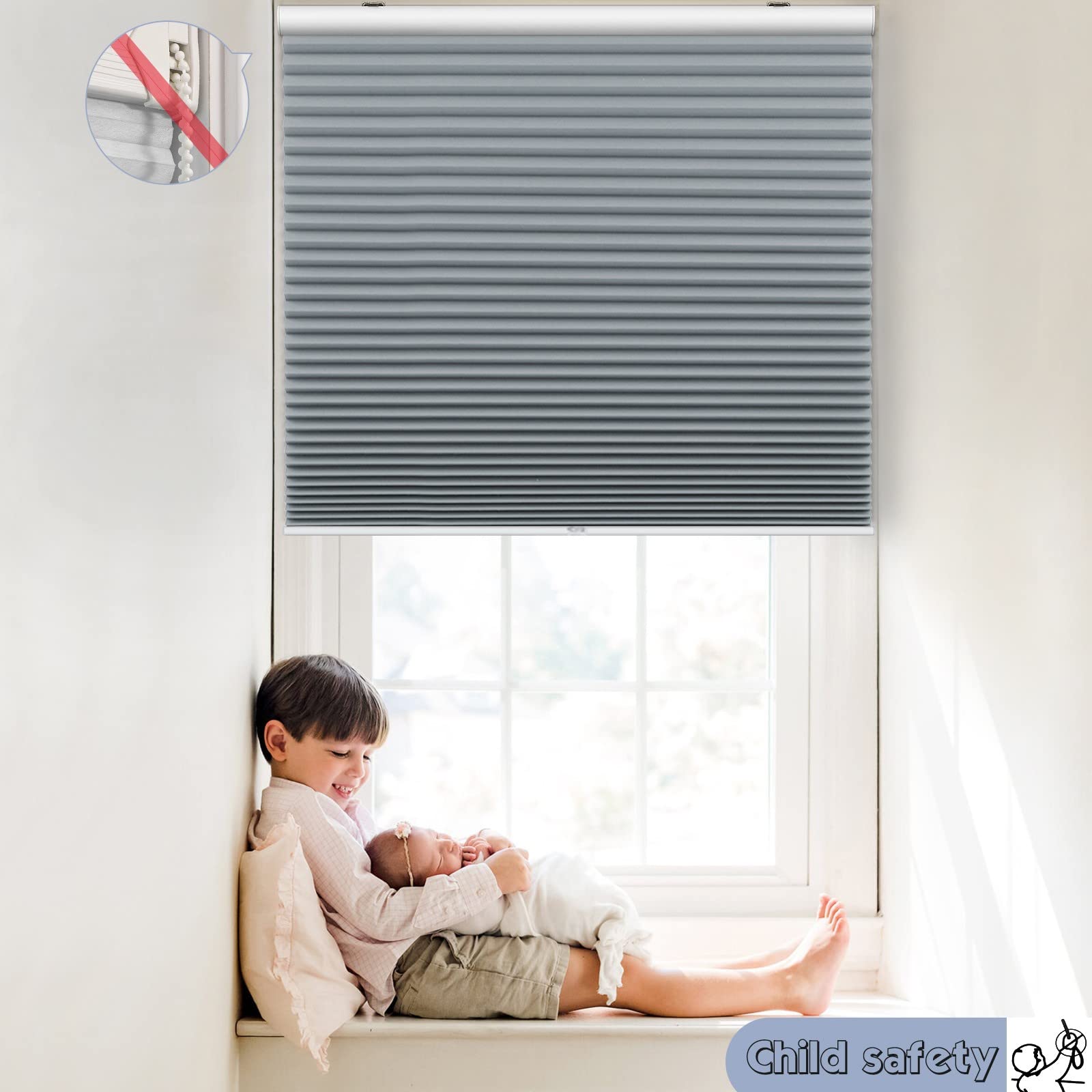 Custom Cut to Size Keego Blackout Cordless Window Cellular Shades - Noise Cancelling Honeycomb Blinds for Home, Kitchen, Bedroom & Office (38
