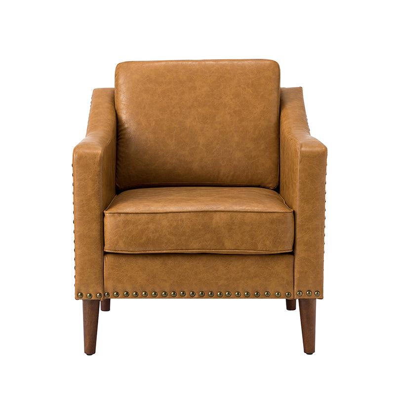 Rafaella Vegan Leather Armchair with Solid Wood Legs - Modern Vegan Leather Lounge Chair with Sturdy Wooden Legs for Living Room, Office, or Reading Nook