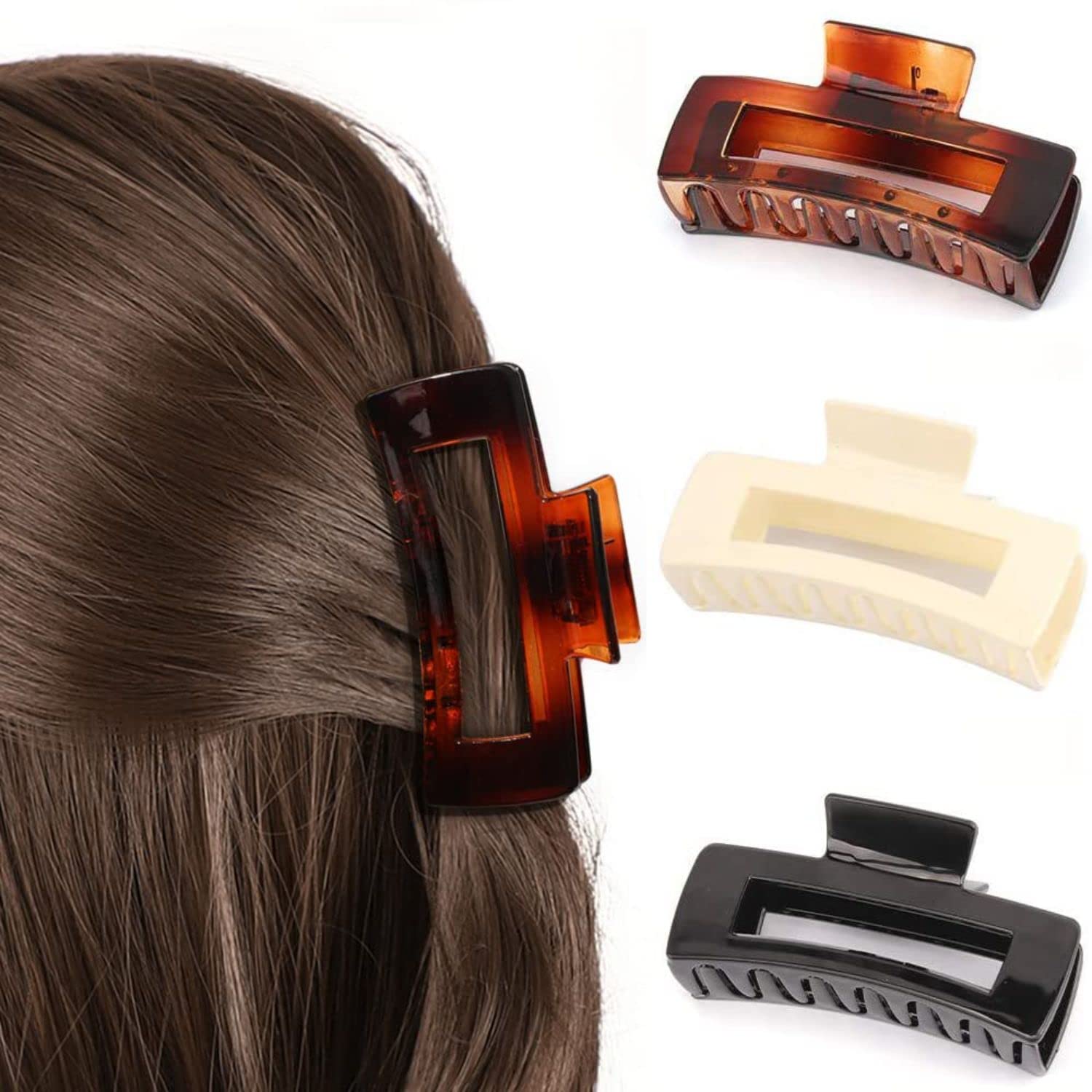 Minta 3 Pack Large Tortoise Hair Claw Clips for Thick Hair - Acrylic Hair Clips for Women & Girls - Perfect for Ponytails, Buns & Updos