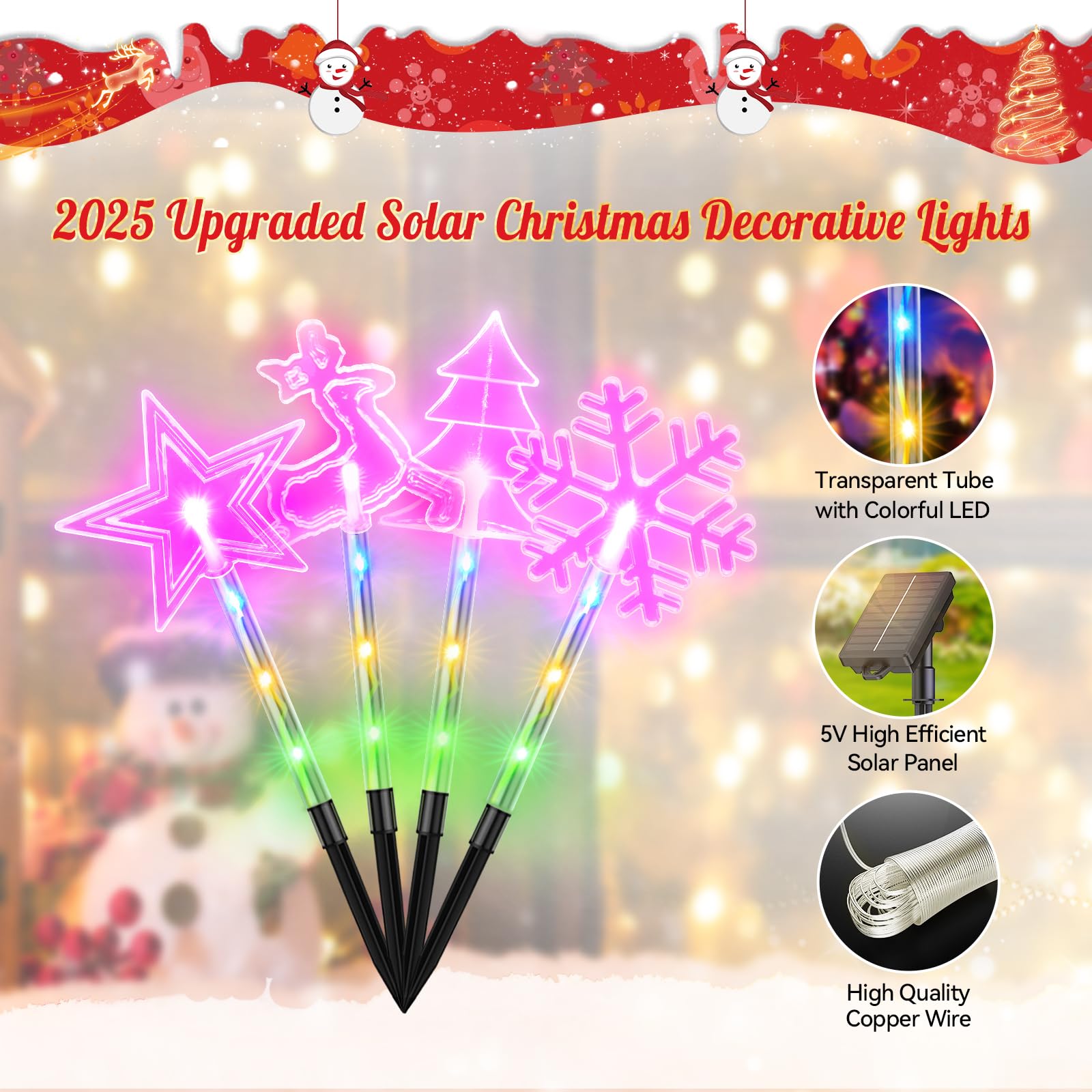 8 Pack Solar Christmas Lights Outdoor - 32 LED Waterproof Holiday Decorations with 10 Lighting Modes (4 Shapes) - Perfect for Pathway, Yard, Garden, and Porch Decor