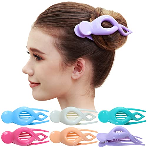 6-Piece Women's Cute Curve Hollow Barrette Set - French Concord Eyelet Side Slide Claw Comb Hair Clips with Teeth Clamp, Pastel Multicolor Fashion Accessories for Daily Styling, Parties & Weddings