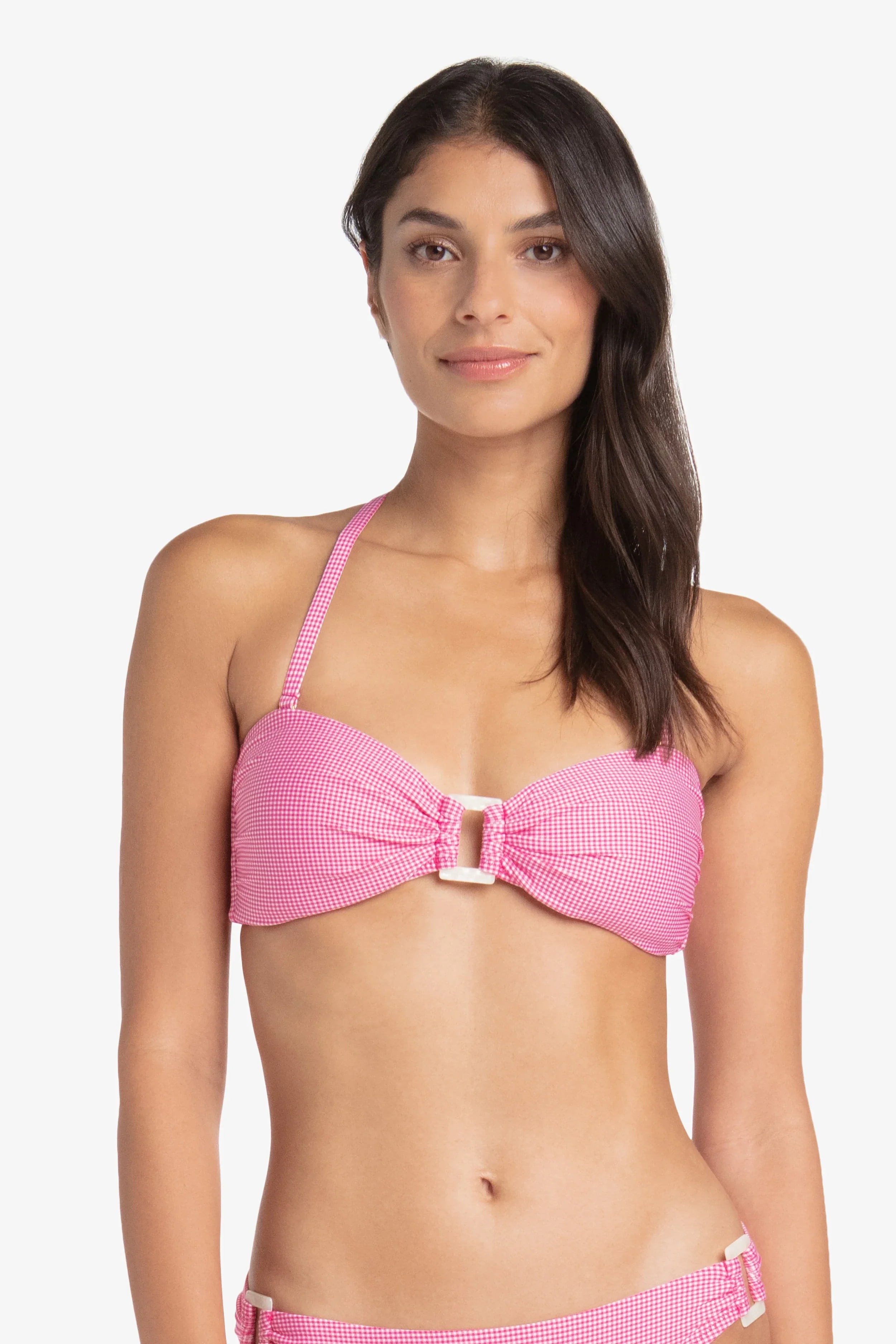Hook Back Shell Bandeau Top - Pink Gingham Bikini Top for Women | Beachwear, Swimwear, Pool Party, Summer Vacation Outfit
