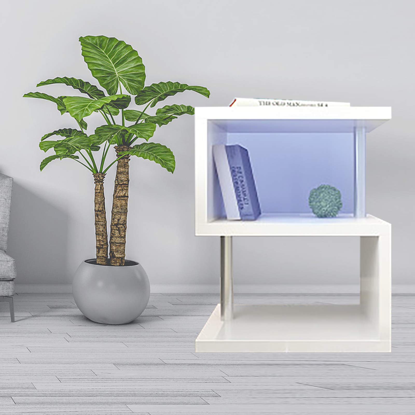 Modern Simple White S-Shaped High Gloss Coffee Table with LED Lights & Storage - Multi-Purpose Tea Table for Living Room, Hotel, Cafe, Study, Office & Bedroom - Perfect for Small Spaces, Entertaining Guests & Stylish Home Decor