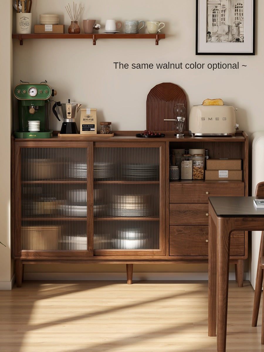 Modern Solid Wood Sideboard with Glass - Black Walnut & Oak - Perfect for Living Room, Dining Room, or Entryway Storage