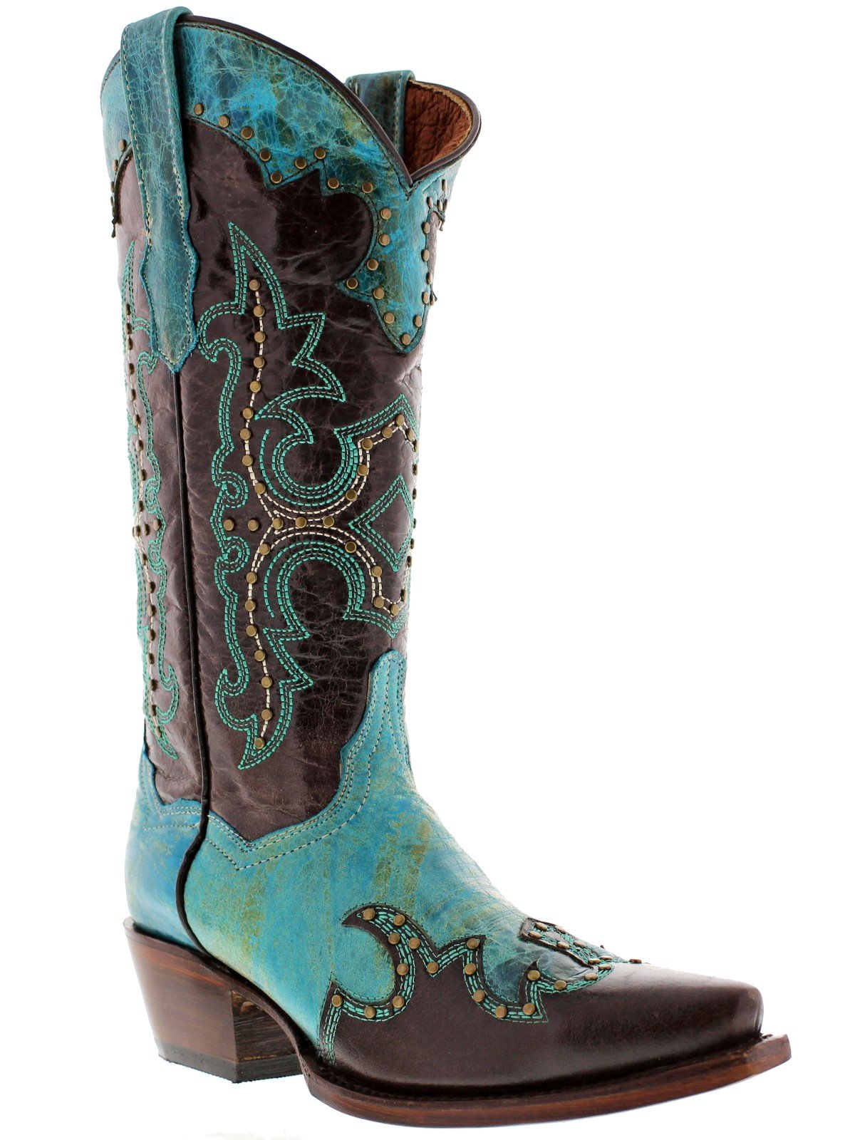 Professional Women's Brown Katy Baby Studded Leather Cowgirl Boots - Snip Toe Size 11 Medium (B,M) - Western Fashion, Country Dance, Rodeo & Everyday Wear