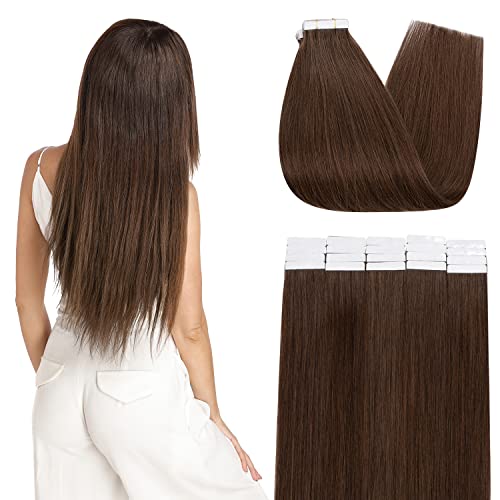 S-noilite 100% Remy Human Hair Tape-in Extensions 20 Inch (20 Pieces, 50g/Pack) - #4 Medium Brown | Seamless Straight Hair Extensions for Natural Look & Volume | Perfect for Daily Wear, Parties & Special Occasions