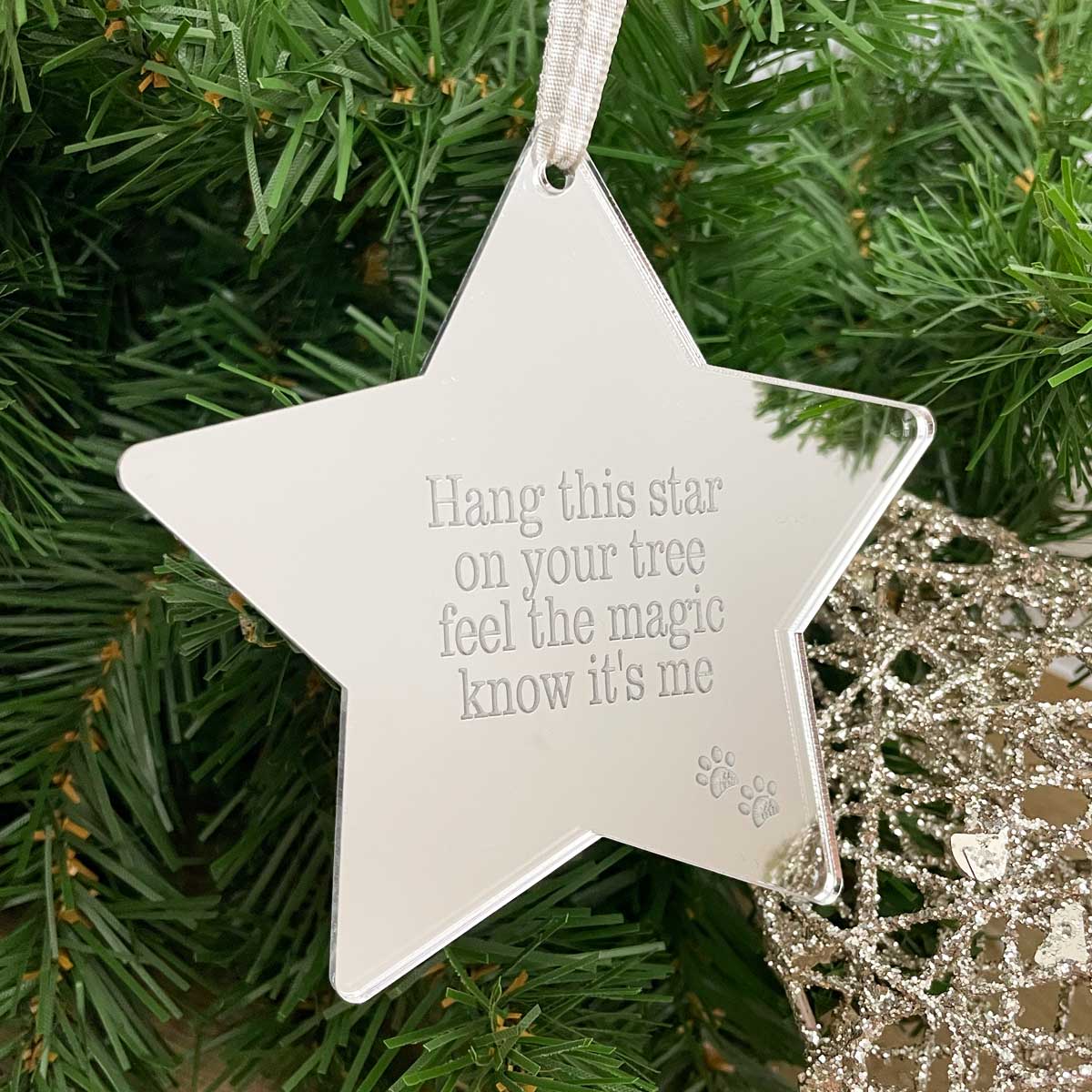 Pet Memorial Mirror Star Ornament - Personalized Keepsake for Christmas Tree Decorations | Perfect for Honoring Beloved Pets During Holidays