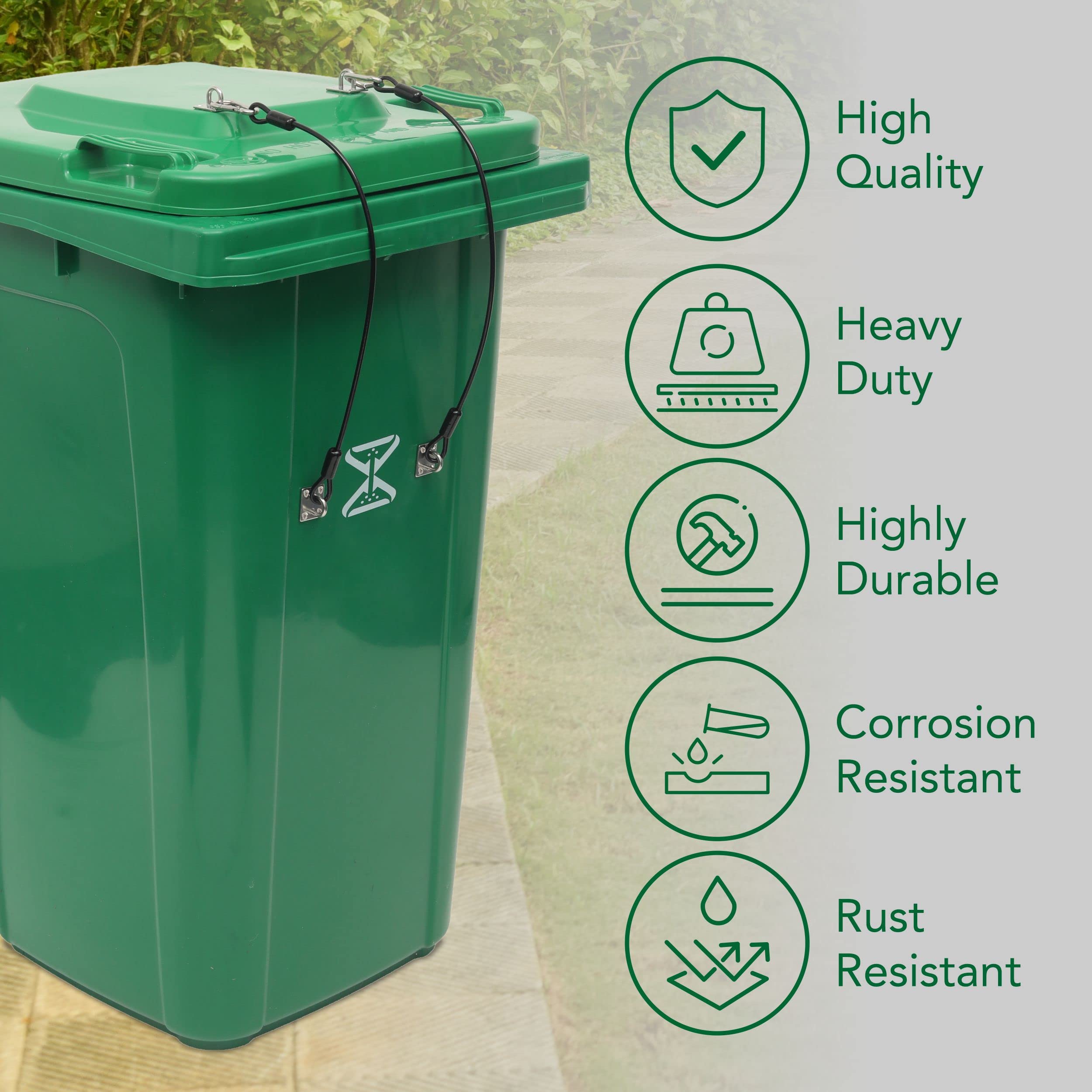 TonGass 2-Pack Black Stainless Steel Trash Can Locks with Wire Ropes - Bear Proof & Squirrel Resistant Garbage Bin Lid Lock - Universal Fit for Outdoor Trash Cans, Dumpsters & Animal-Proof Containers - Perfect for Camping, Backyards & Wildlife Areas