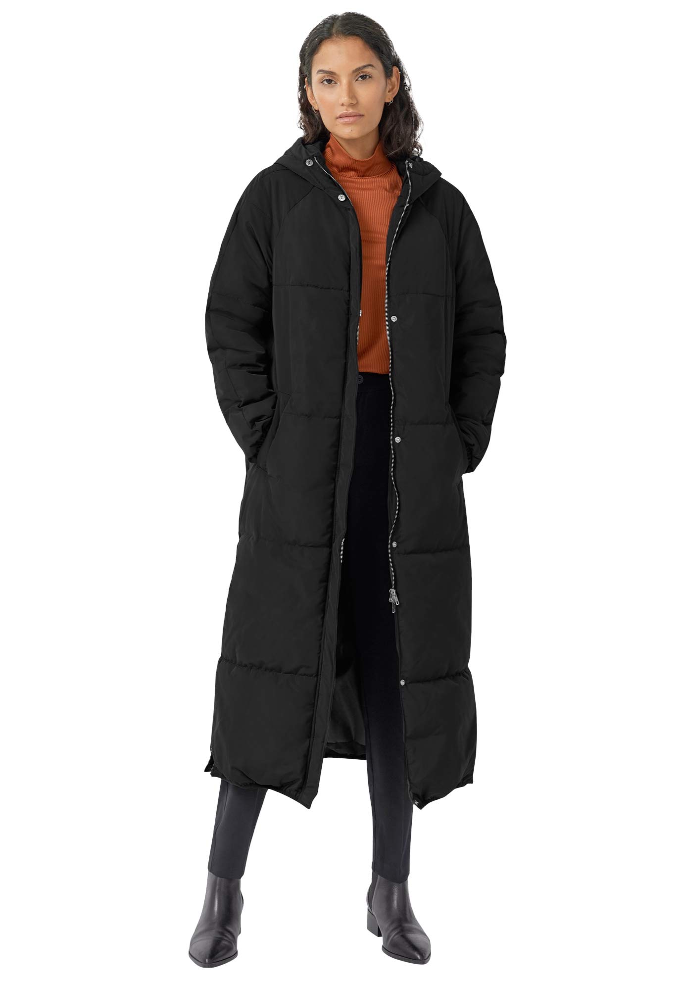 Ellos Women's Plus Size Maxi Side-Zip Puffer Jacket - Winter Warm Coat for Cold Weather, Outdoor Activities & Casual Wear