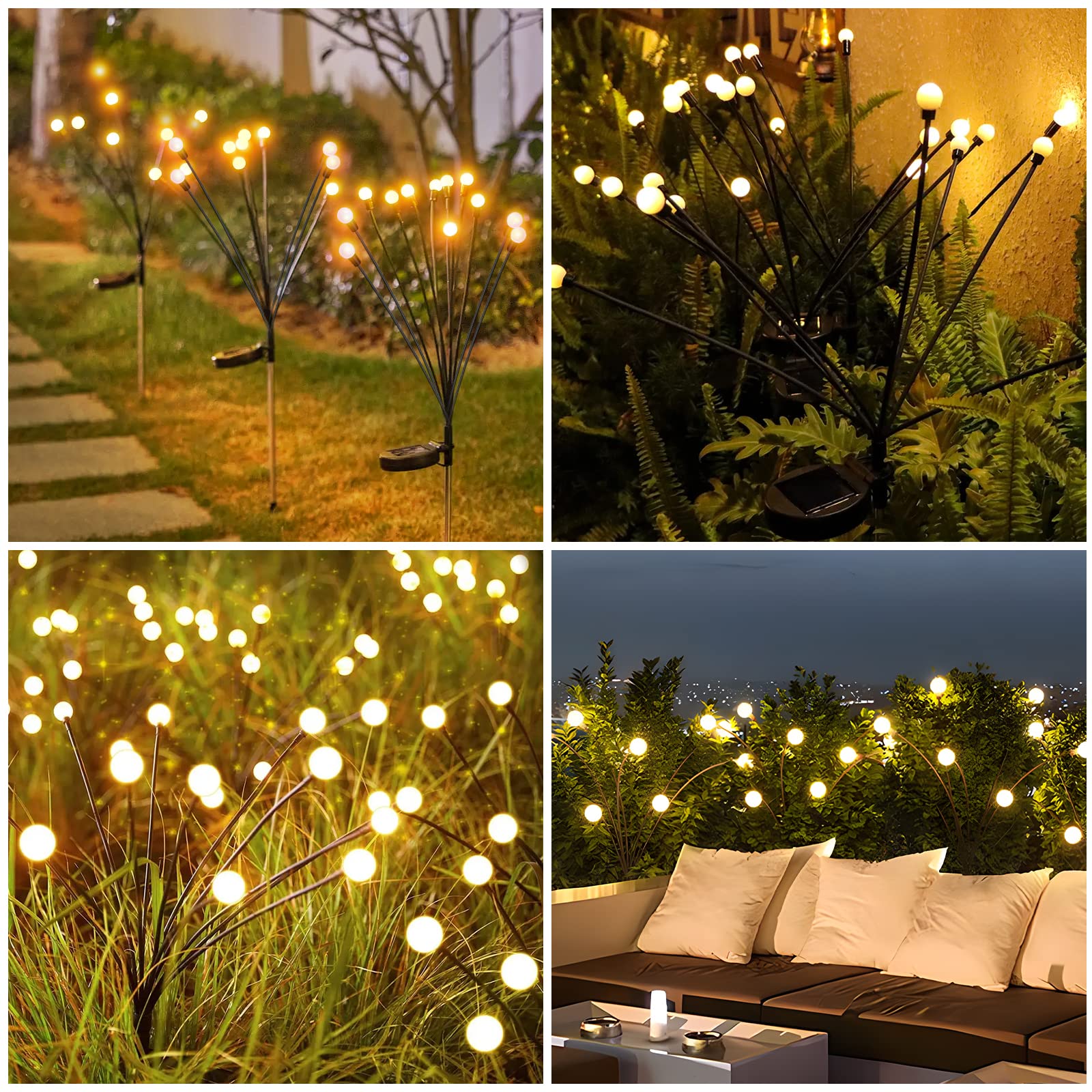 24 LED Solar Garden Lights - 2 Pack Upgraded Waterproof Outdoor Solar Firefly Lights with Swaying Wind Dance Effect for Yard, Patio, Pathway Decoration | Perfect for Landscape Lighting, Backyard Ambiance & Evening Outdoor Parties