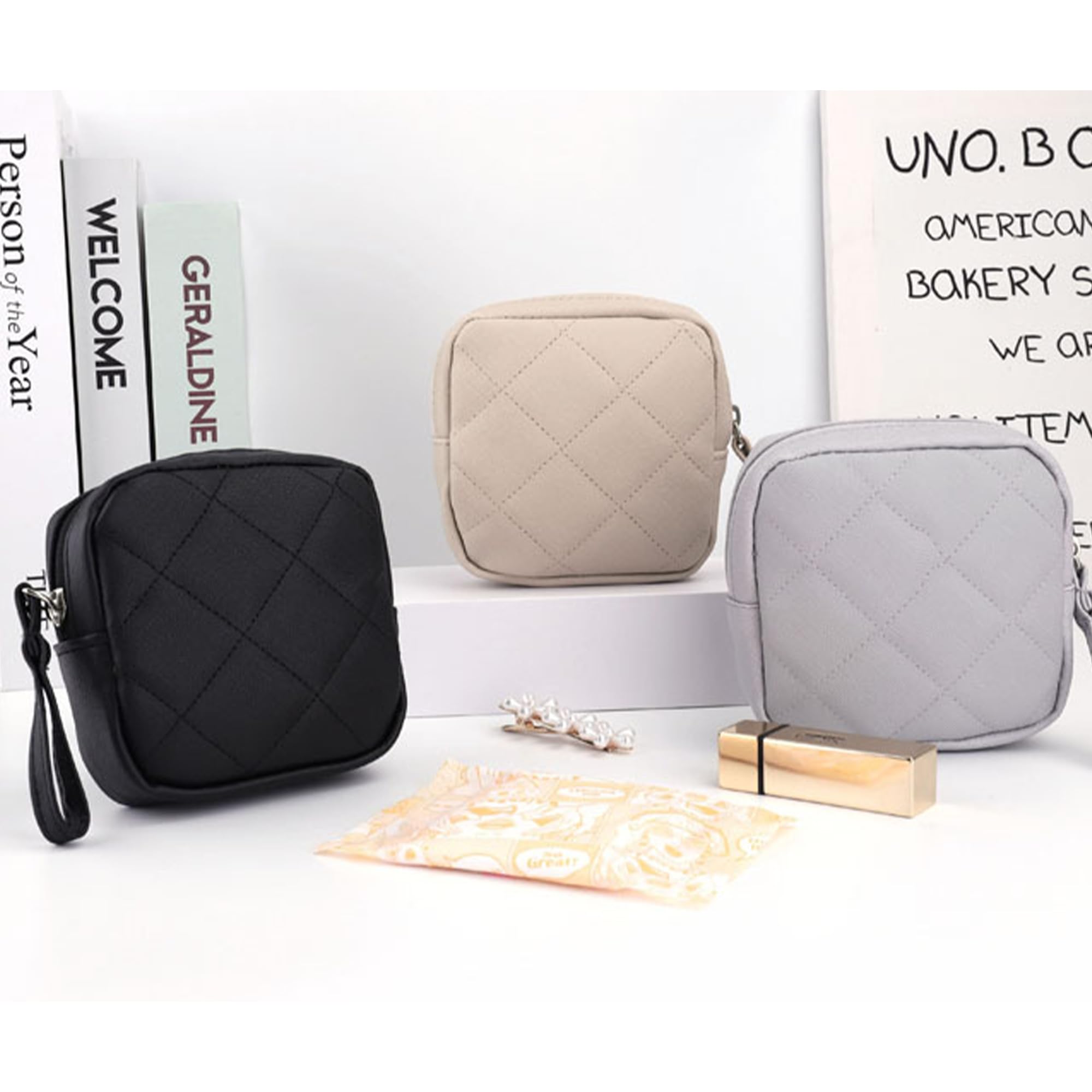 Sanitary Napkin Storage Pouch - Reusable Waterproof Makeup Bag for Feminine Hygiene Products - Portable Travel Organizer for Tampons, Pads & Menstrual Cups (Black) - Perfect for Gym, Office & Travel Essentials