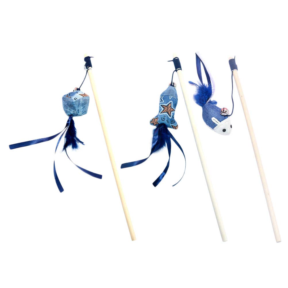 3Pcs Wooden Cat Toys for Kittens - Interactive Teaser Wand with Puppet Pendant, Catcher Toy for Playtime - Perfect for Indoor Play, Training & Bonding with Your Cat