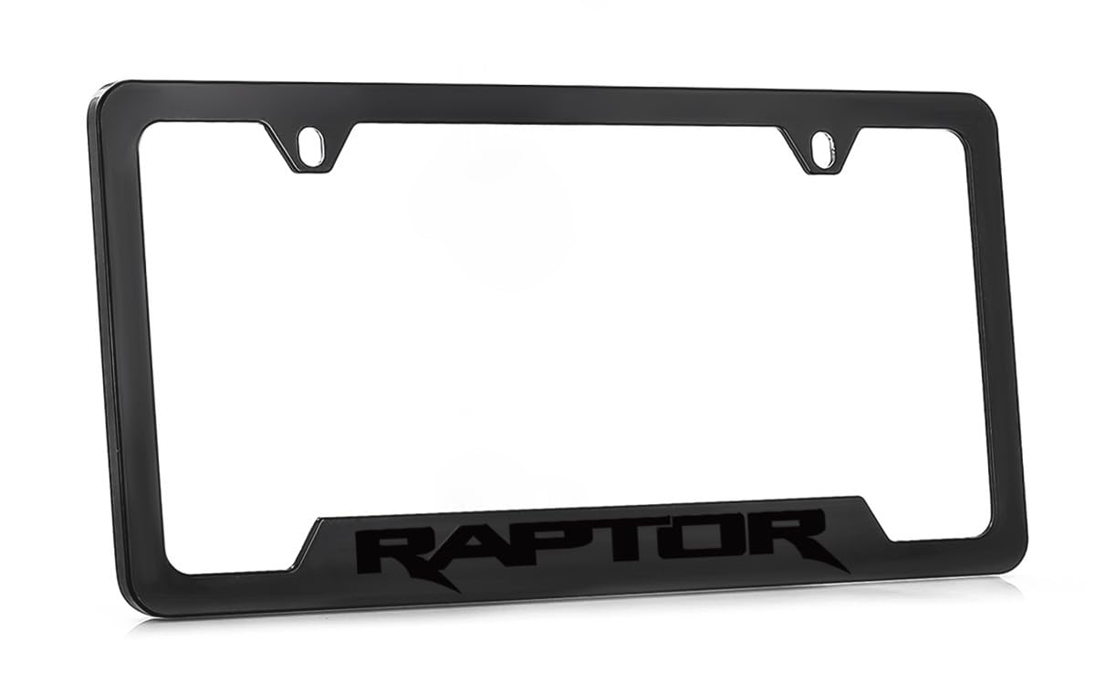 Black Ford Raptor Metal License Plate Frame - Heavy Duty Matte Black Truck Accessory for Off-Road & Street Use