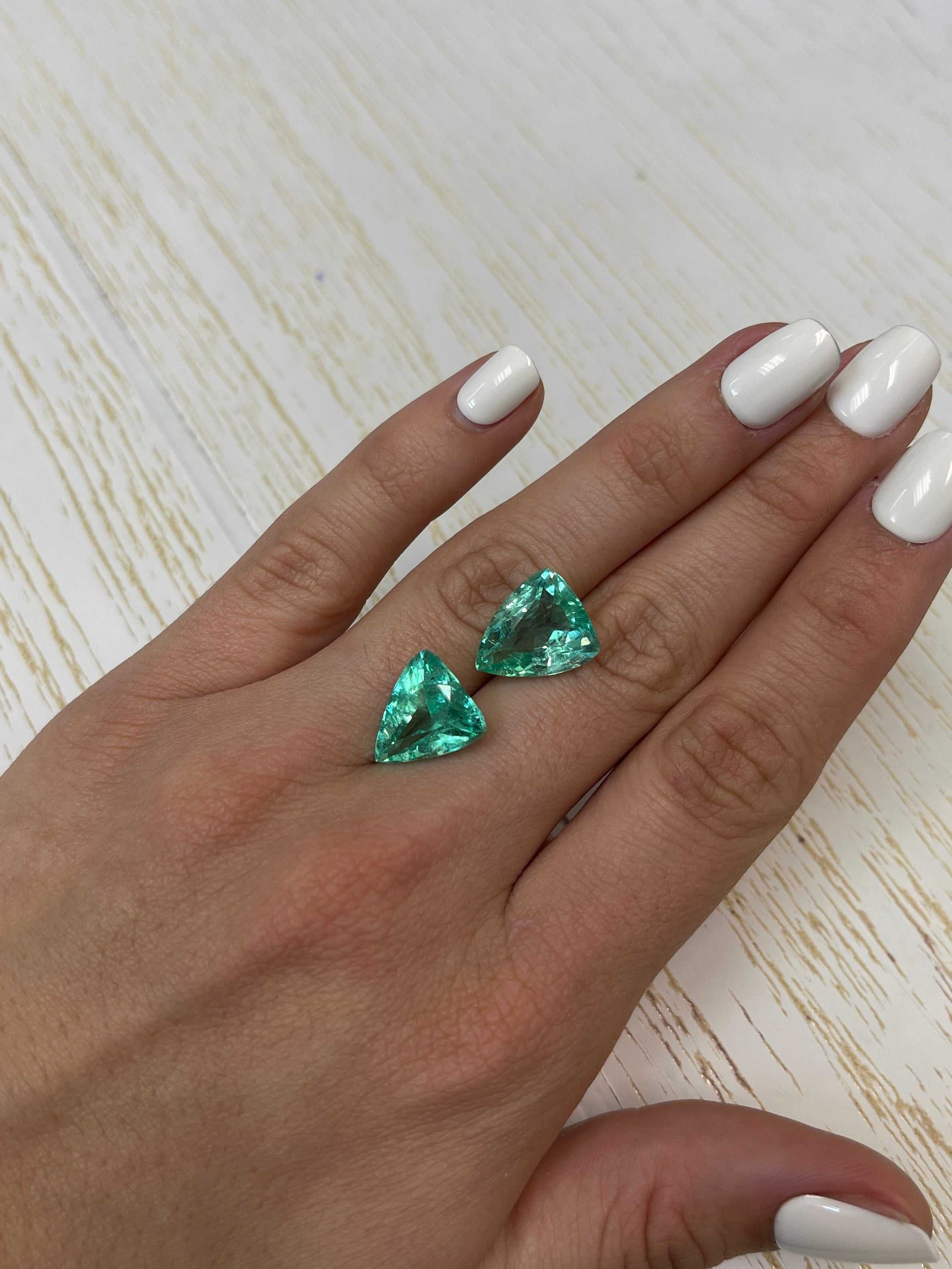 15.76tcw Natural Colombian Emerald Loose Gemstones - Matching Pair 15x13mm Green Trillion Cut for Jewelry Making, Engagement Rings & Custom Designs