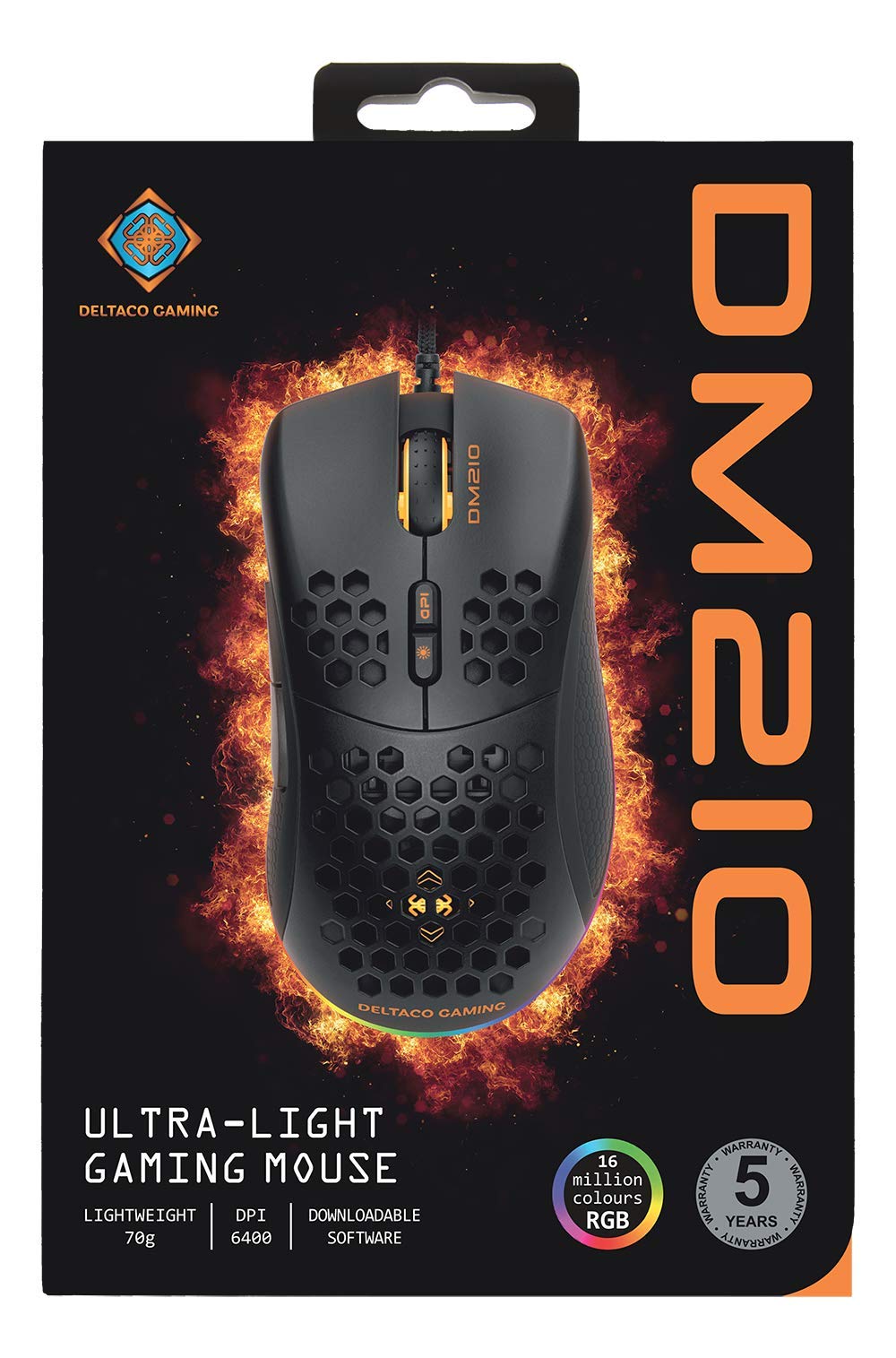 DELTACO Ultra-Light RGB Gaming Mouse - 7 Programmable Buttons, Customizable DPI (400-6400), 70g, 1000Hz Polling Rate - Compatible with Windows 7/8/10 - Perfect for FPS, MOBA & Esports Gaming - Black
