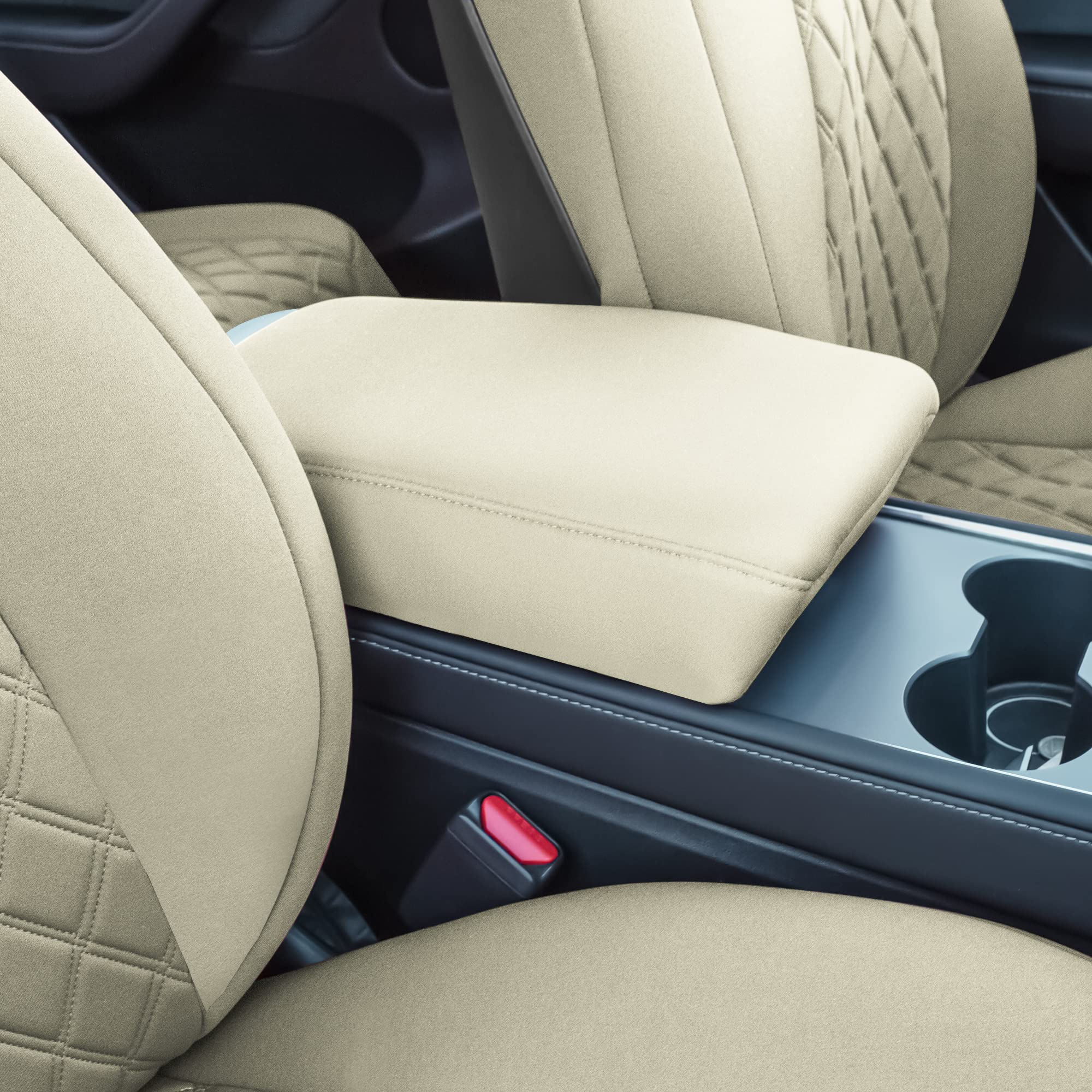 TLH Custom Fit Waterproof Beige Seat Covers for Tesla Model Y 2020-2024 - Front Set | Premium Automotive Interior Accessories | Perfect for Daily Commuting, Road Trips & Protecting Your Car Seats