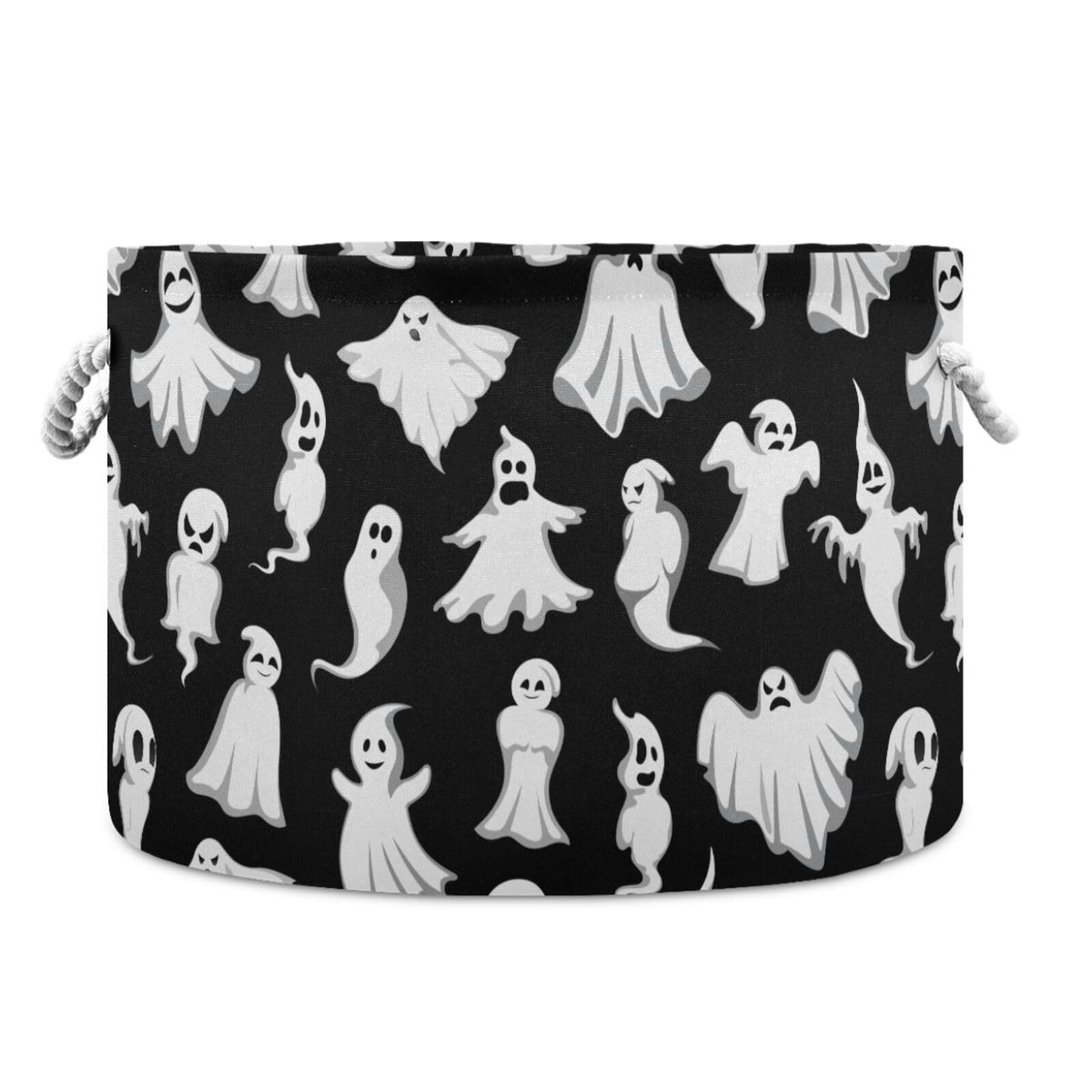 Halloween Ghost Pattern Collapsible Storage Basket - Large Round Toy Organizer, Laundry Hamper & Home Decor Bin for Clothes, Toys & More | Perfect for Kids' Room, Nursery & Seasonal Decor