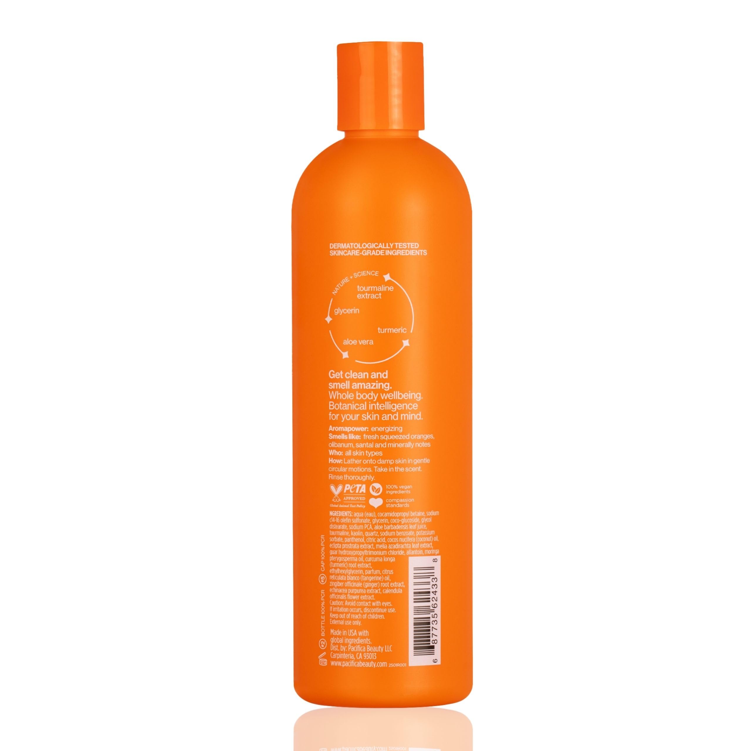 Pacifica Orange Tourmaline Super Hydrating Body Wash - Vegan & Cruelty-Free Shower Gel for Dry Skin - Dermatologist Tested Clean Beauty Bath Essential for Daily Moisturizing Routine