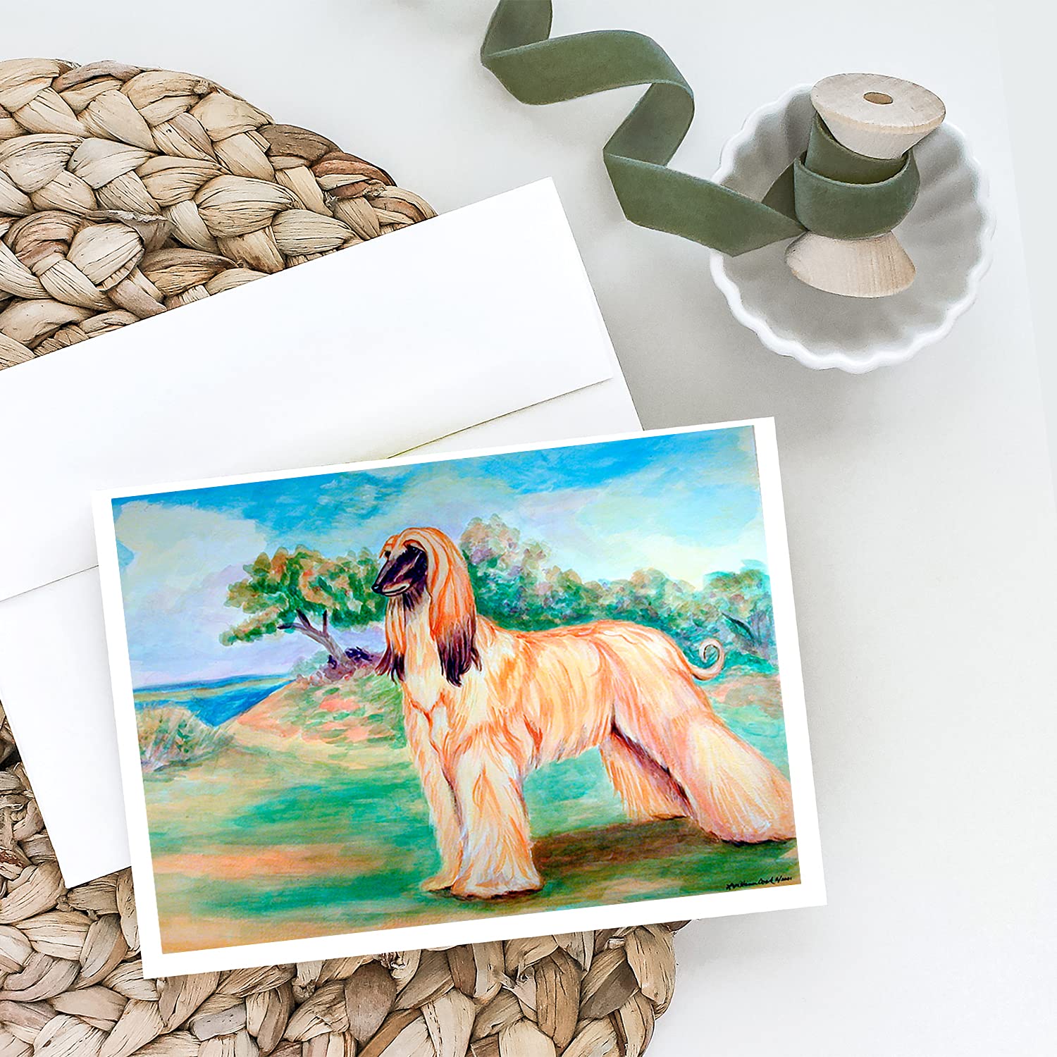 Caroline's Treasures 7138GCA7P Afghan Hound Greeting Cards - Pack of 8 Blank A7 Size (5x7) Note Cards with Envelopes | Whimsical Dog Lover Stationery for Birthdays, Thank You Notes & Special Occasions