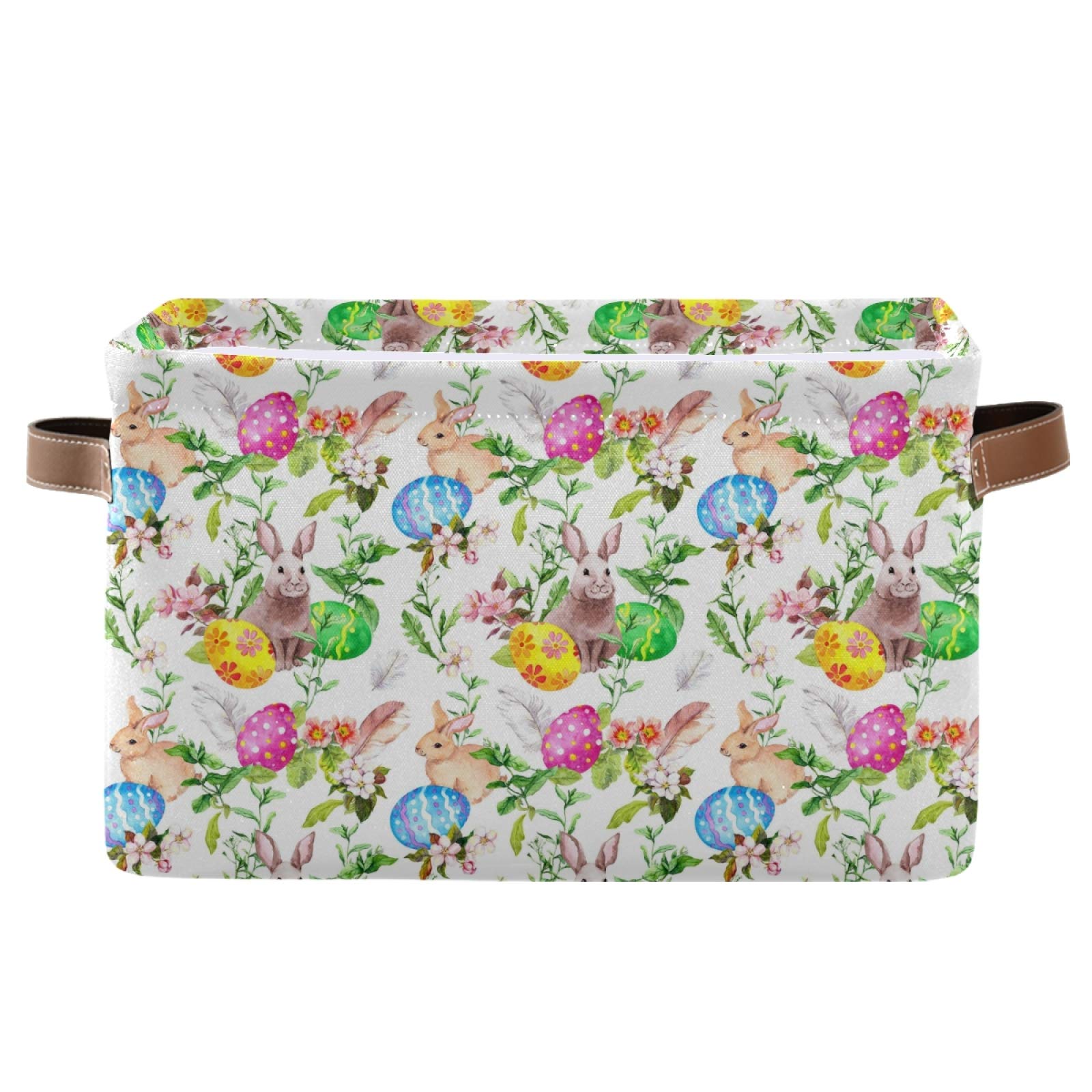 Easter Basket Storage Box with Handles - Collapsible Fabric Bin Organizer for Easter Bunny Eggs & Decorations (15 x 11 x 9.5 Inch) - Perfect for Holiday Decor Storage, Kids' Room Organization & Seasonal Home Decor