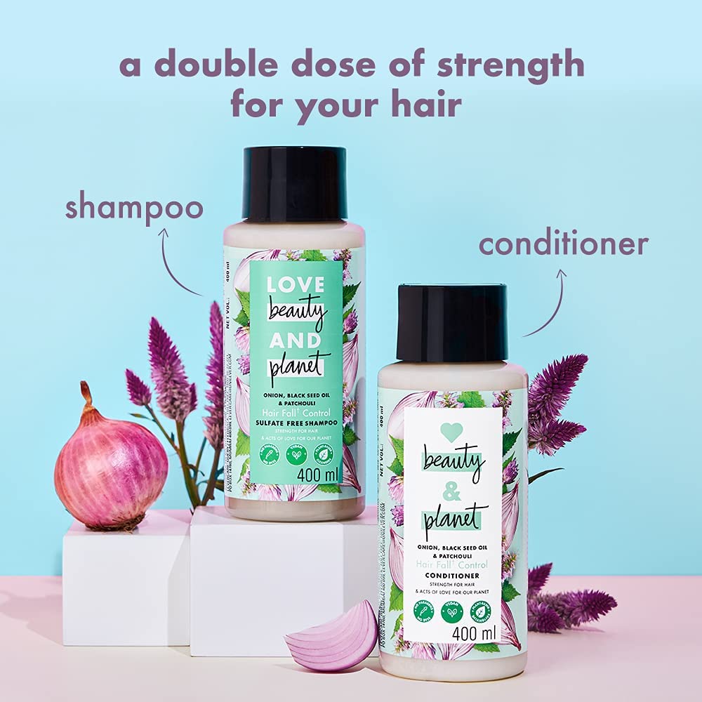 Lovee Beauty & Planet Onion Black Seed & Patchouli Sulfate-Free Shampoo and Conditioner Set for Hair Fall Control - Pack of 2 (Off White) - Ideal for Damaged Hair Repair & Daily Hair Care Routine
