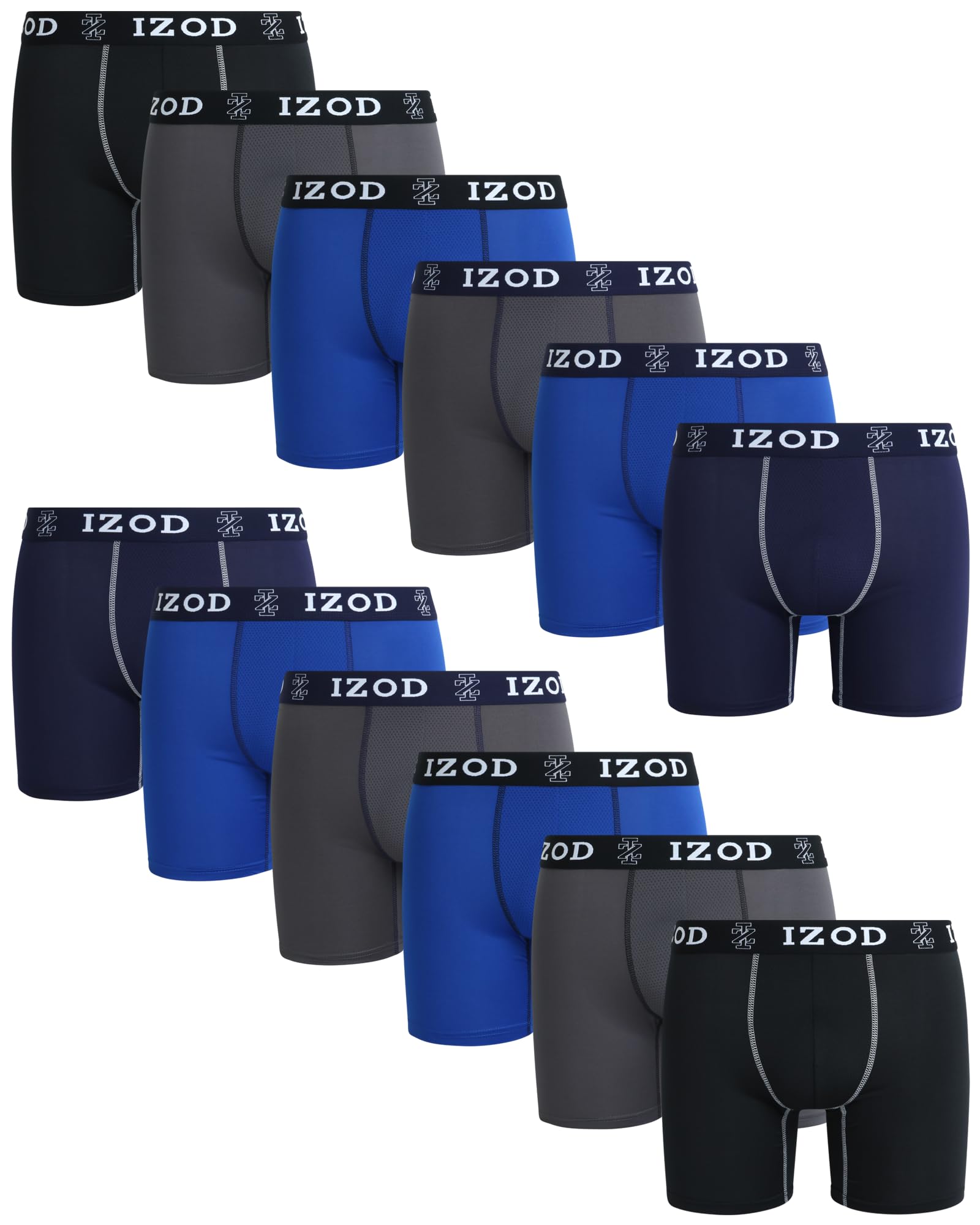 IZOD Men's Boxer Briefs 12-Pack - Ultra Soft Performance Underwear for Men | Breathable & Moisture-Wicking | Active Sport Boxer Briefs S-XL | Gym, Workout & Everyday Comfort