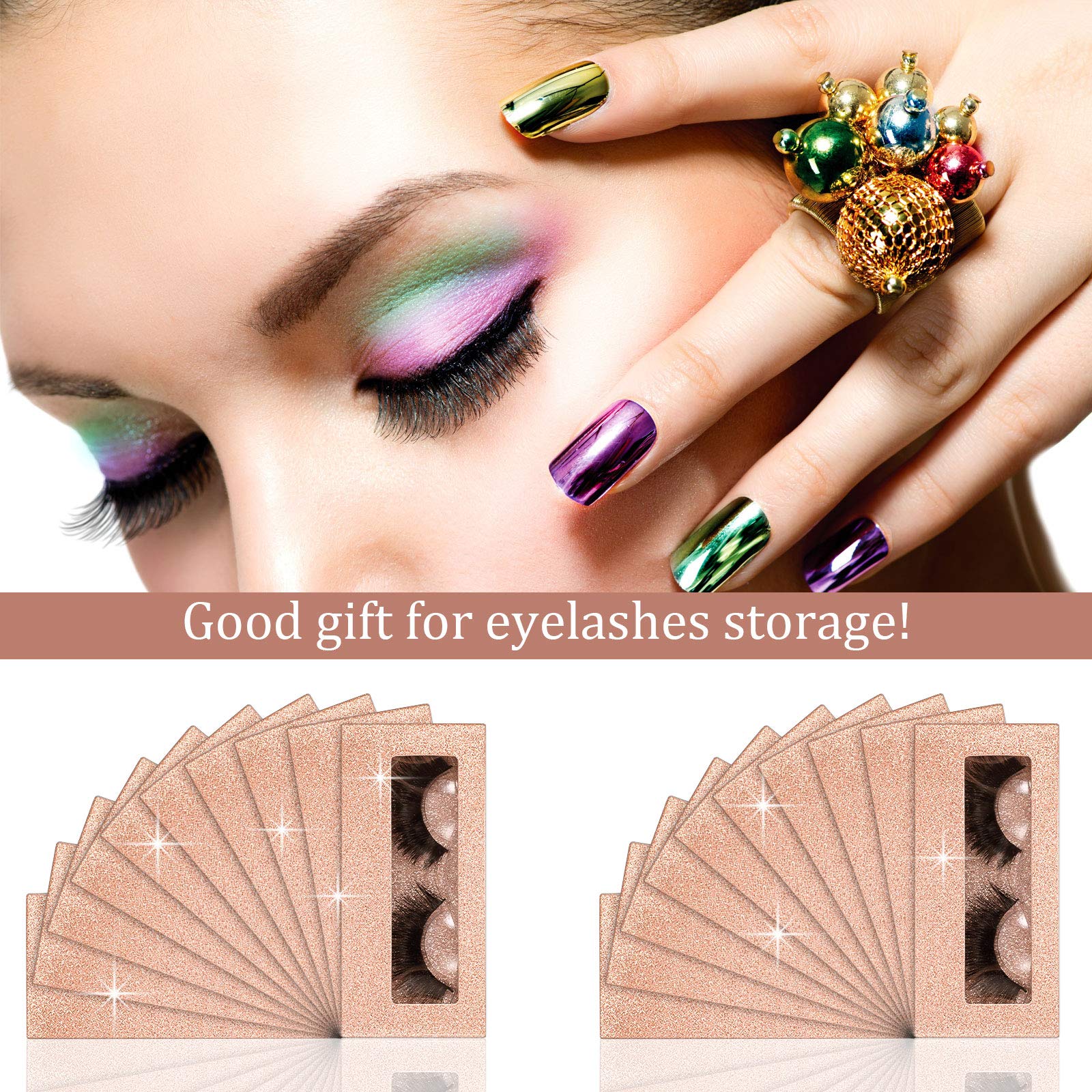50 Pack Empty Eyelash Case Set with Storage Box Tray & Background Paper - Champagne Gold Eyelash Packaging Boxes for Professional Lash Artists & Salons - Perfect for Organizing, Storing, and Displaying False Eyelashes