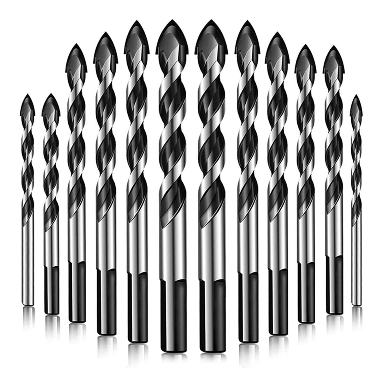 12Pcs Tile Drill Bits Set - Triple-Cornered Drill for Tile, Wood, Porcelain, Glass, Concrete & Brick - Masonry Cutter Set for DIY Home Improvement & Professional Construction Projects