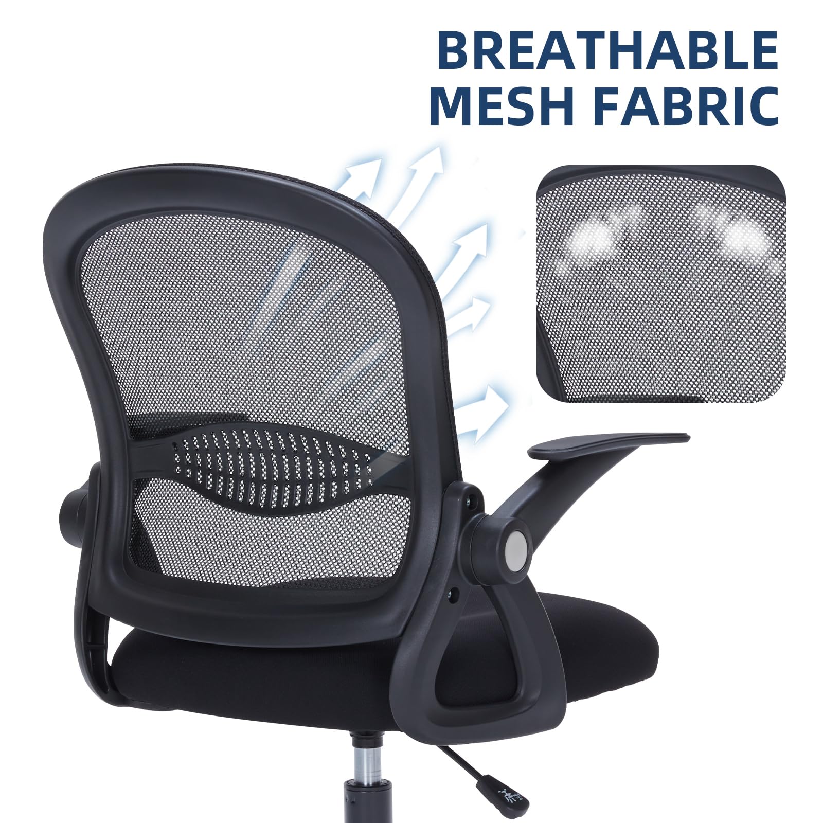 Ergonomic Mesh Office Chair with Mid Back Support & Flip-Up Armrests - Breathable Computer Desk Chair for Home Office, Conference Room & Small Workspaces
