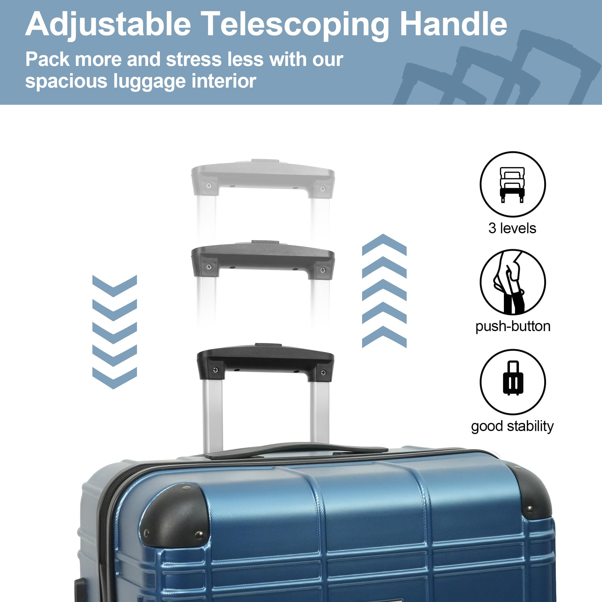 4-Piece ABS PC Lightweight Hardshell Luggage Set with Wheels & TSA Lock - Carry On Suitcase (12in, 20in, 24in, 28in) Blue - Perfect for Family Travel, Business Trips & Vacation Packing