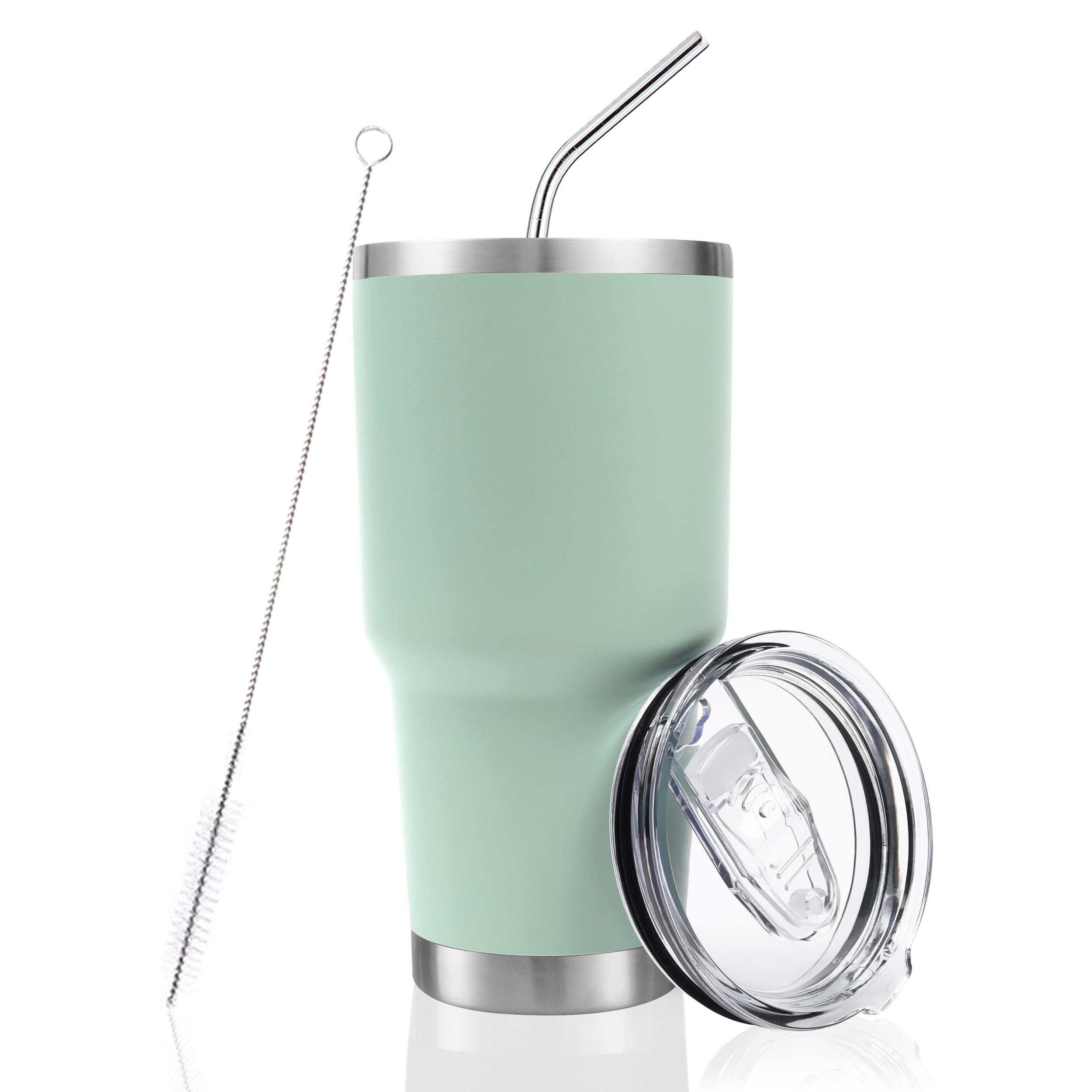 Toopify 30 oz Stainless Steel Insulated Tumbler with Straw Slider Lid - Double Wall Vacuum Travel Mug for Hot & Cold Drinks - Includes Cleaning Brush - Perfect for Office, Gym, Hiking & Road Trips