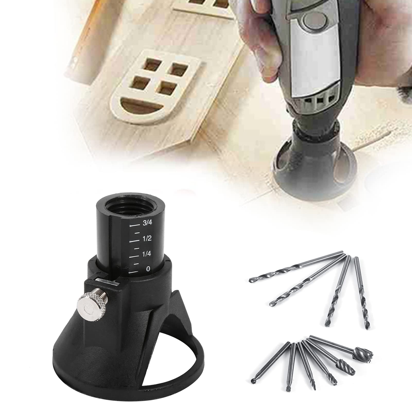 Wood Carving Locator Positioner Set with 4 Drill Bits & 6 Wood Milling Burrs - Precision Drill Guide for DIY Woodworking, Furniture Making, and Craft Projects - Perfect for Hobbyists and Professional Carpenters