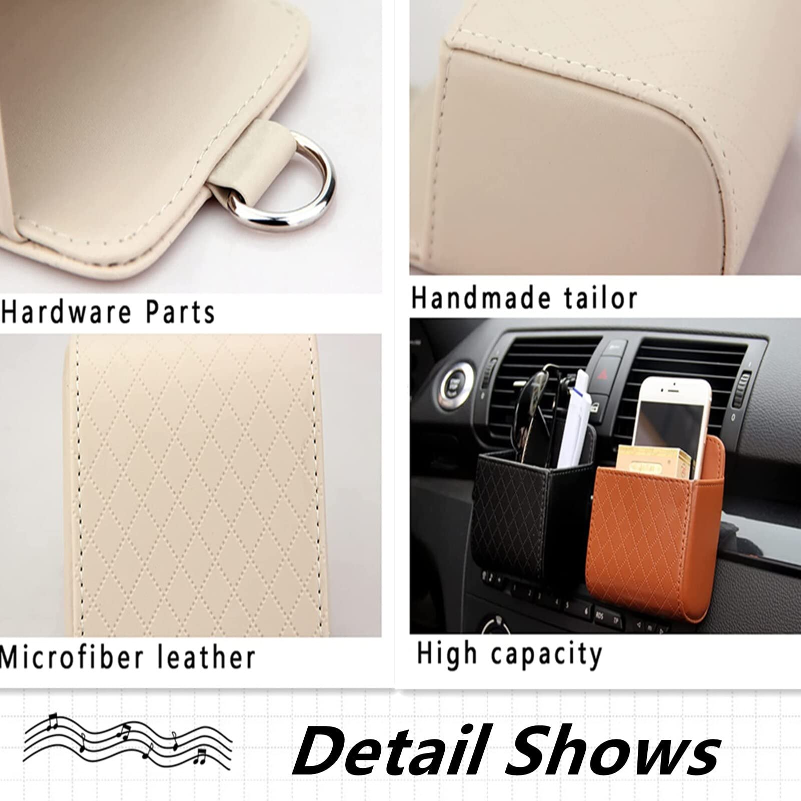 Car Air Vent Storage Bag & Dashboard Phone Holder - Leather Hanging Organizer with Hook for Sunglasses & Accessories | Perfect for Road Trips & Daily Commutes