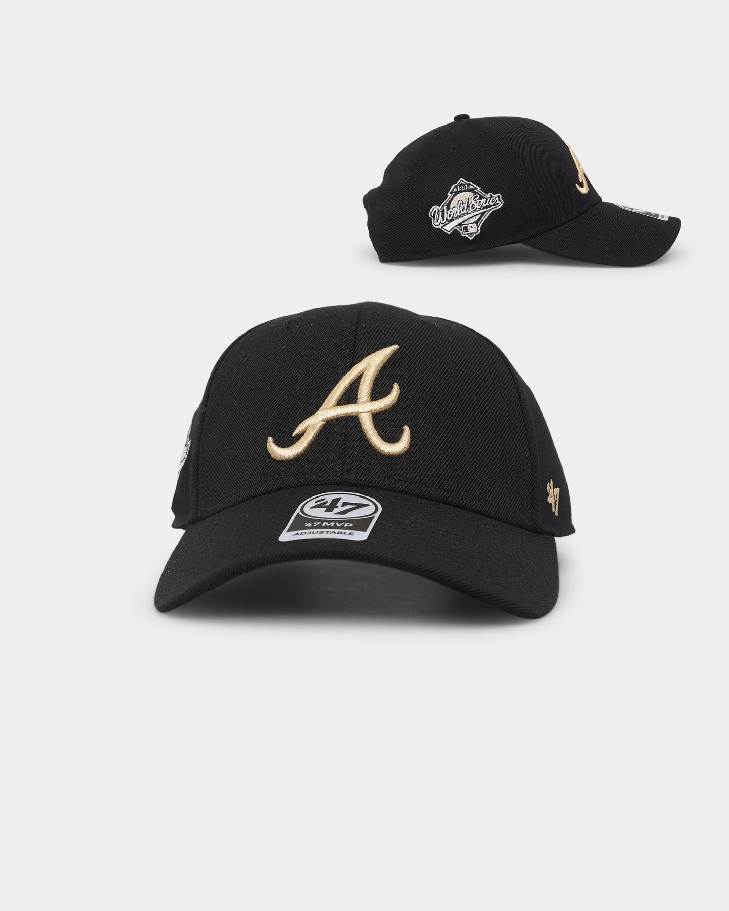 47 Brand Atlanta Braves Sure Shot 47 MVP DT Snapback Black Hat - Adjustable Baseball Cap for Men & Women - Perfect for Sports Fans, Casual Wear & Outdoor Activities