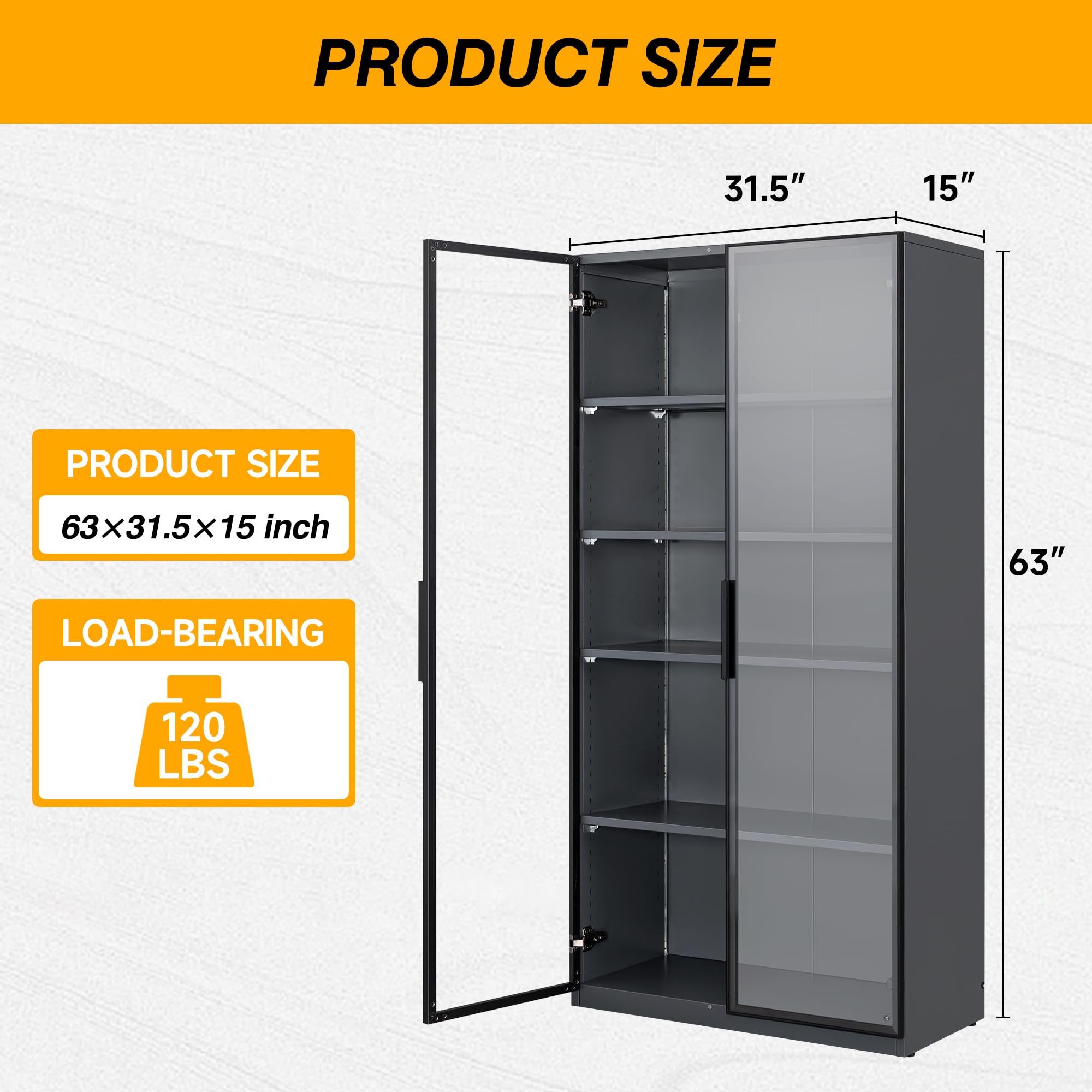 Tall Glass Display Cabinet with Lights - 63