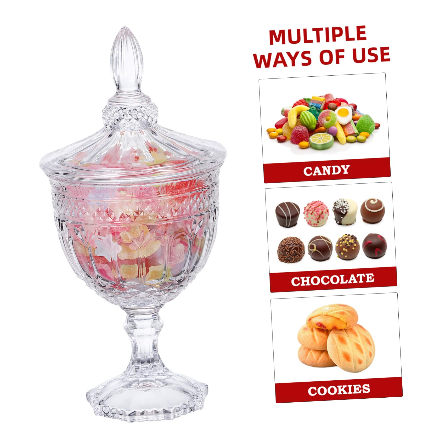 1pc Tall Glass Candy Bowl - Food Storage Jar for Candy, Snacks & Crafts - Clear Glass Container with Lid - Perfect for Kitchen, Pantry & Party Decor
