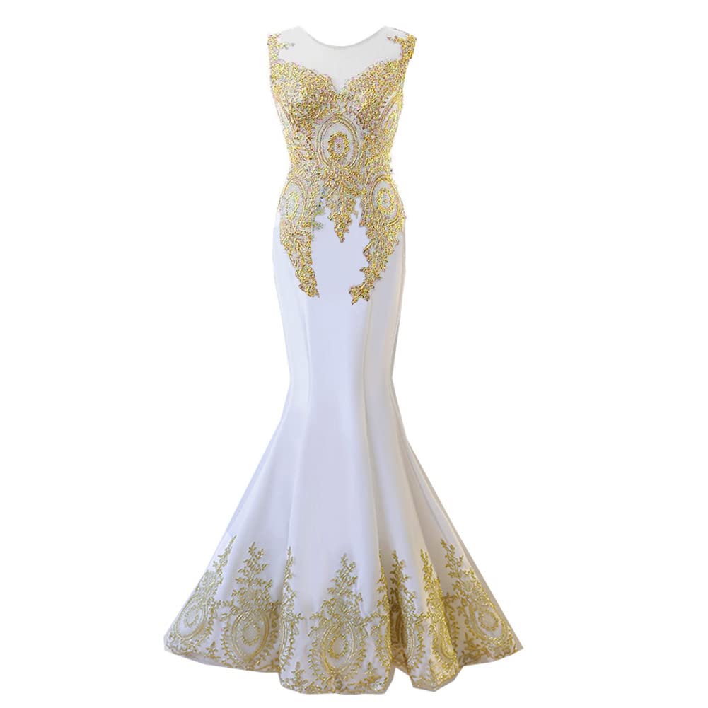 Kivary Women's Gold Lace Sexy Mermaid Sheer Formal Corset Prom Evening Dresses - Elegant Gown for Wedding, Party, Ball & Special Occasions