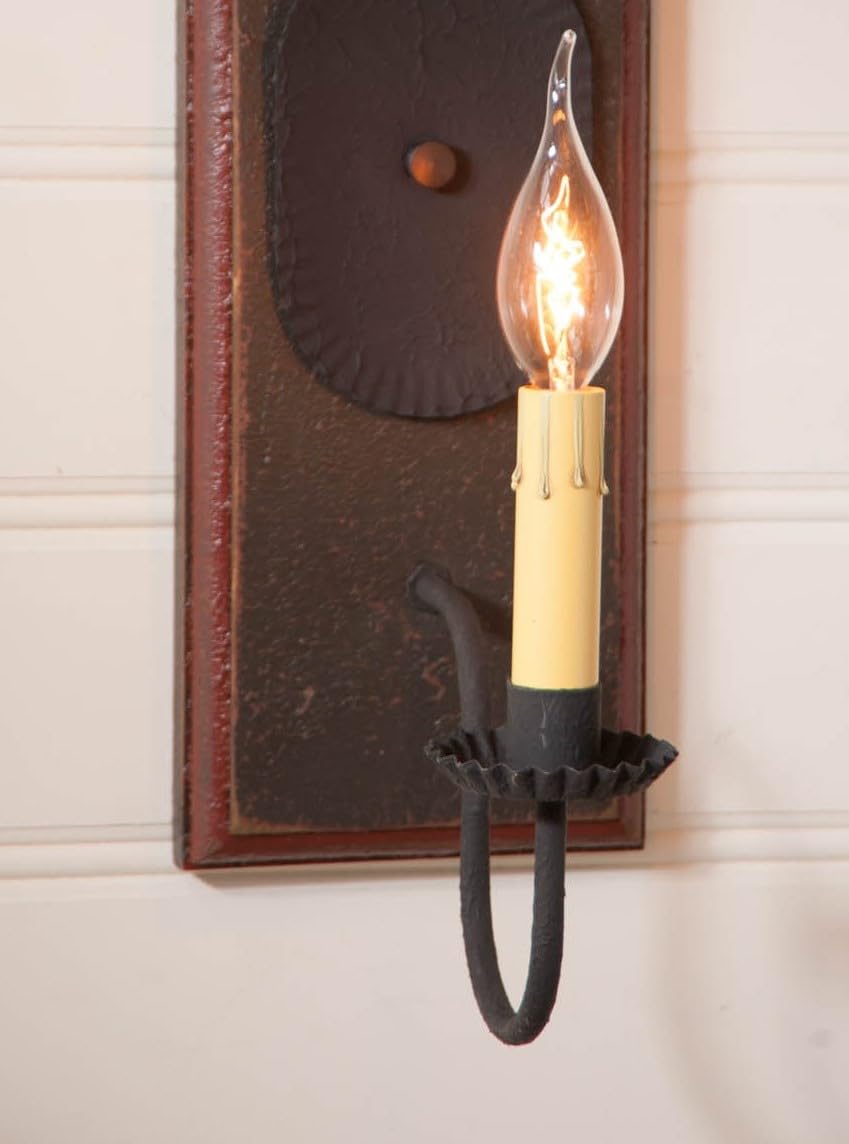 12 Inch Espresso Wilcrest Wall Sconce with Salem Brick Stripes - Rustic Country Tinware Lighting for Living Room, Bedroom & Porch Decor