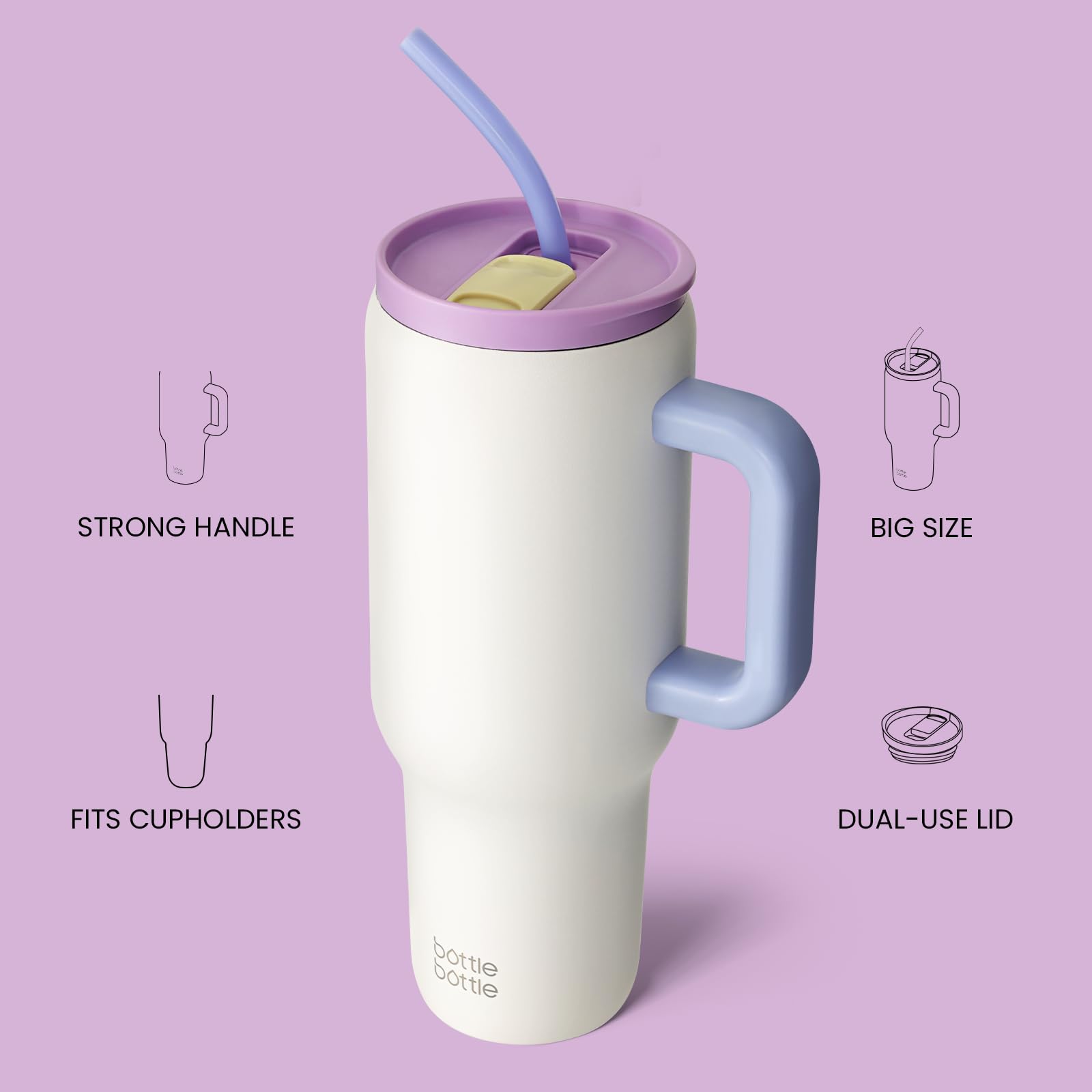 40 oz Stainless Steel Vacuum Insulated Tumbler with Handle & Straw - Leakproof Travel Mug for Coffee, Tea, Water - Perfect for Office, Gym, Camping & Outdoor Activities - Great Gift Idea for Birthdays & Holidays